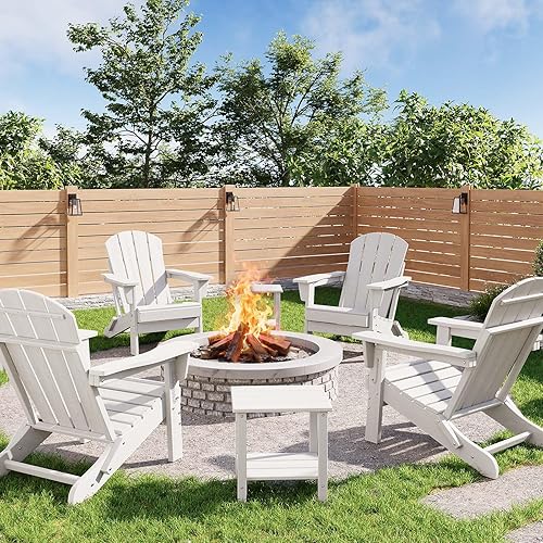 GarveeLife Juego de 4 sillas plegables Adirondack con 2 mesas auxiliares, sillas de plástico HDPE para exteriores con textura de madera, 380 libras