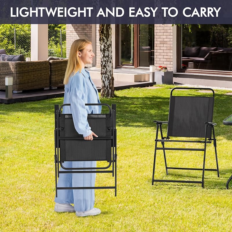 Yaheetech Outdoor Patio Chairs Set of 4, Folding Lawn Chair, Black image 6