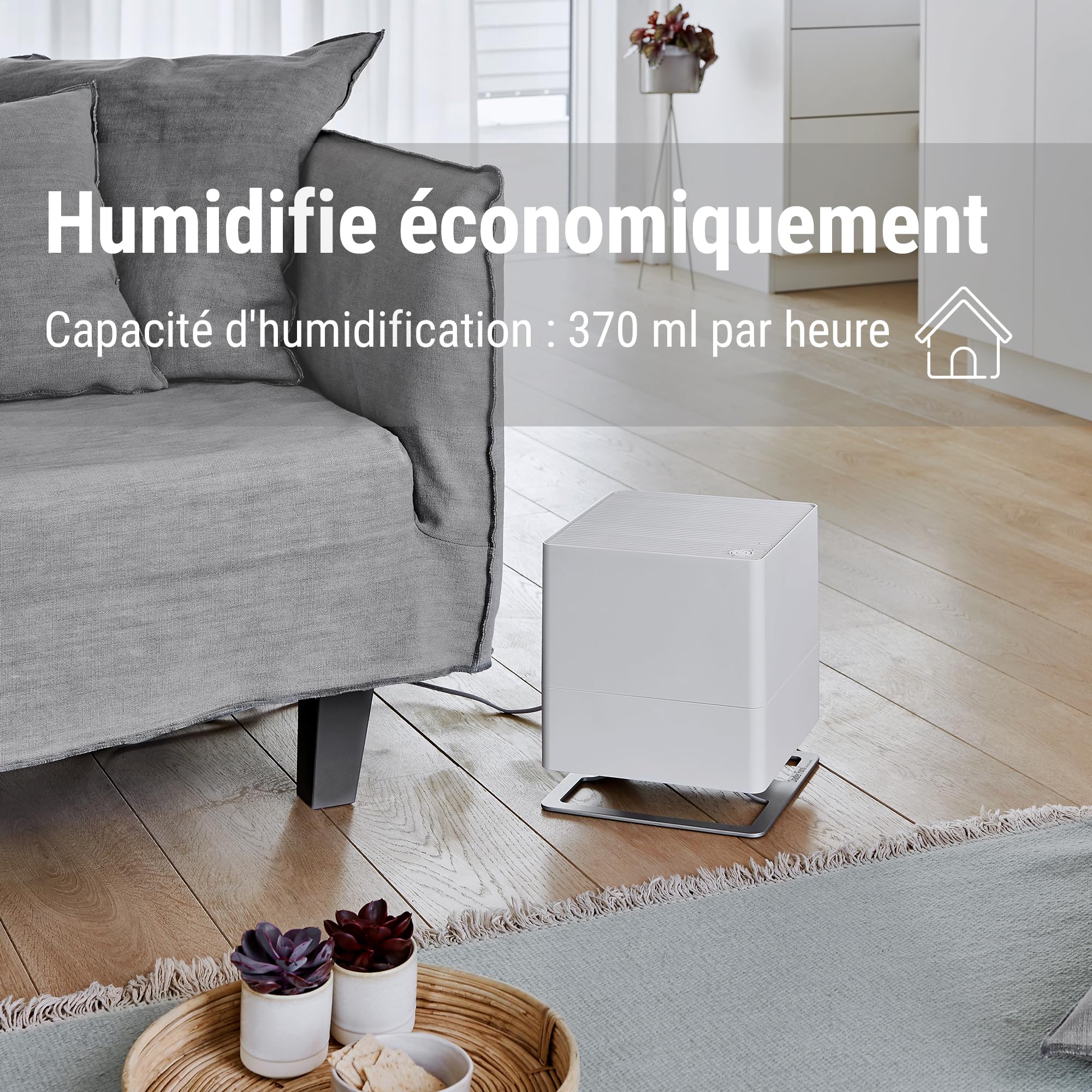Stadler Form Humidificateur d'air Oskar, économie d'énergie pour pièces jusqu'à 50 m², vaporisateur avec arrêt automatique et mode nuit, LED à intensité variable, très silencieux, noir