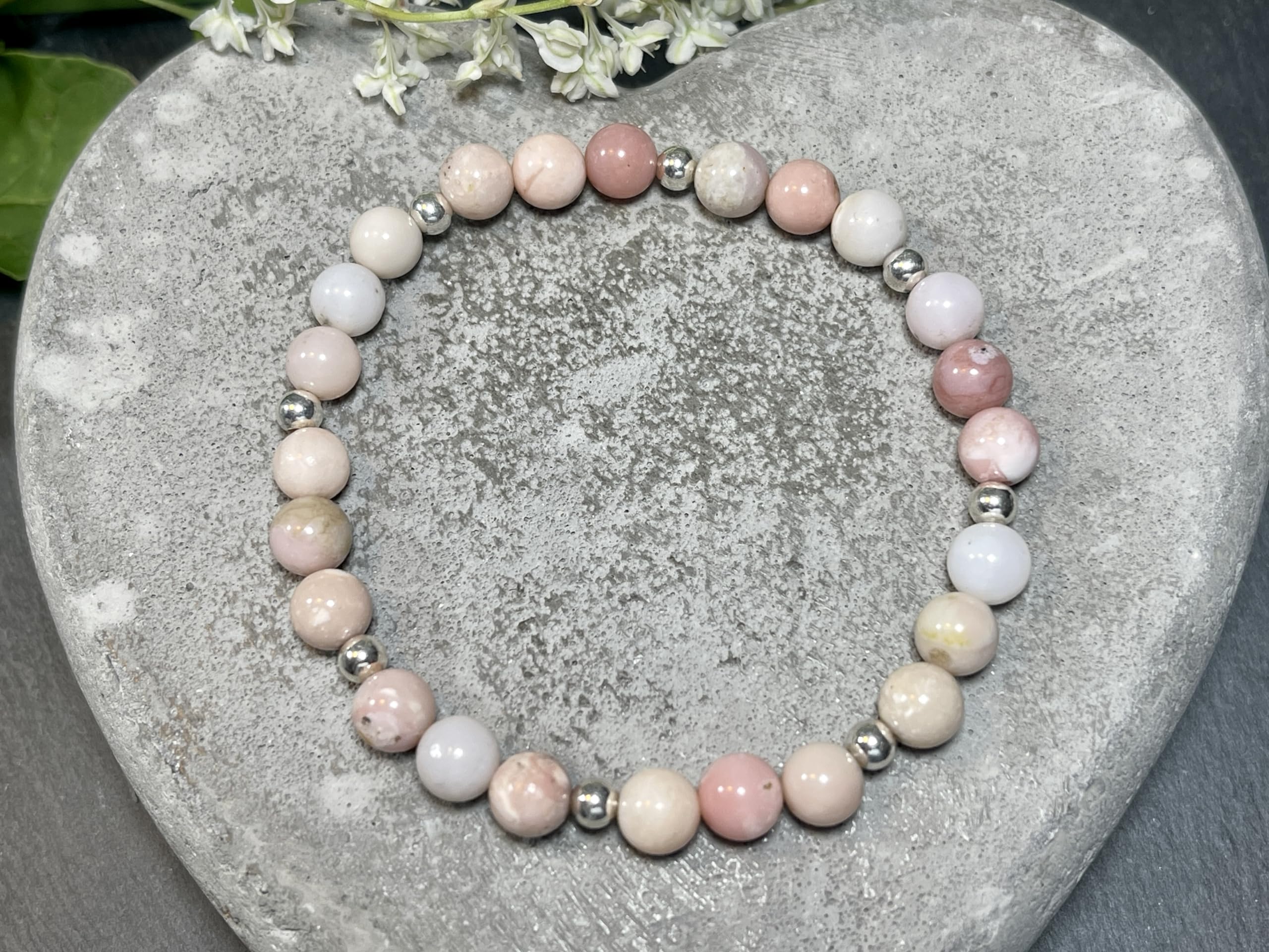 Rosa Opal Armband Perlen echt 6mm mit Edelstahlperlen 4mm Silber Gold Roségold oder Ionisiert - Handmade Perlenarmband Lebenskraft Kreativität und Ruhe - Spiritueller Schmuck Unisex