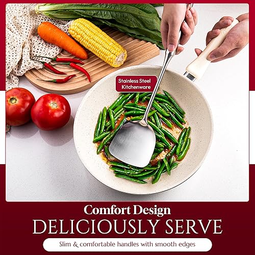 Miniatura 5 de Juego de utensilios de cocina de acero inoxidable de 6 piezas con asas ergonómicas  Herramientas de cocina resistentes al calor, incluye espátula