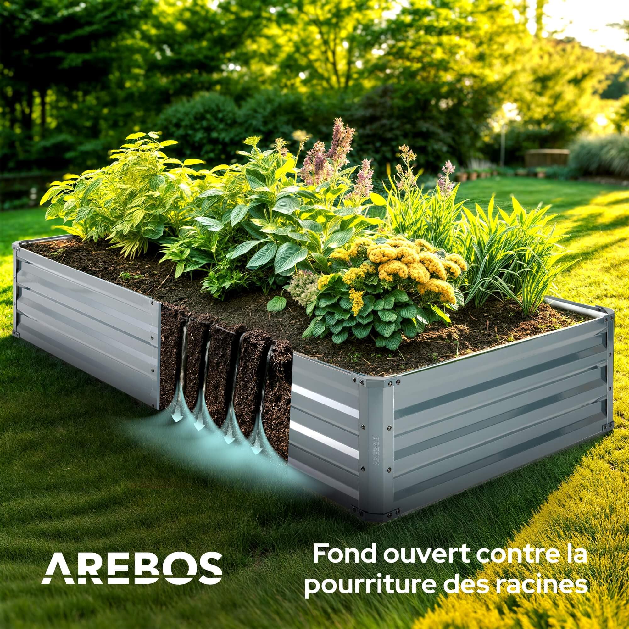 AREBOS Bacs surélevés en métal, Set de 2 bacs 180x90x30 cm | Bac de Jardin en Acier galvanisé | Bac à Plantes résistant aux intempéries et à la Rouille | Bac surélevé en kit sans Fond