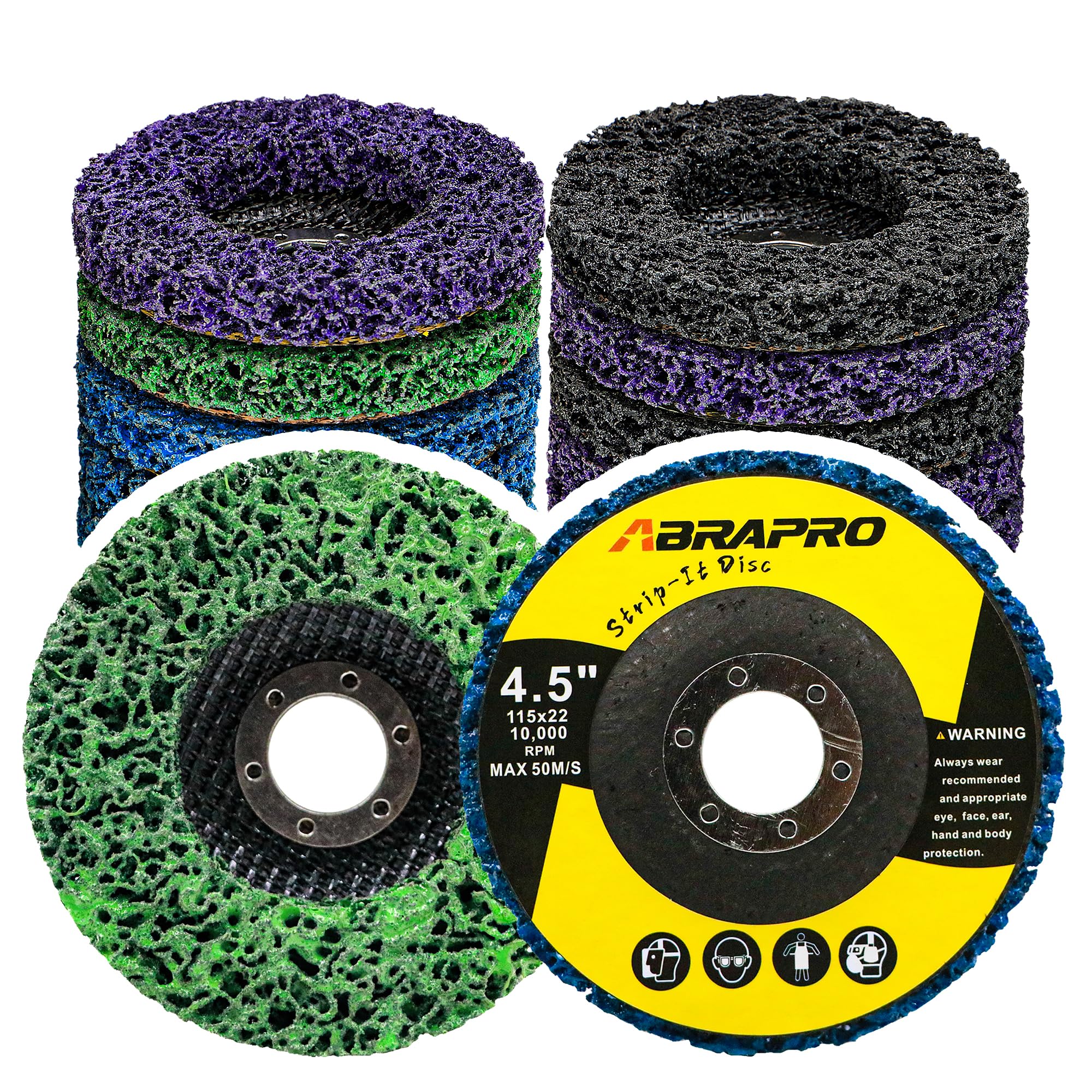 ABARPRO - Paquete de 12 discos de tira de pintura de 4 tipos (4-1/2 x 7/8 pulgadas), ruedas pelacables para quitar pintura, óxido y óxidos de superficies de metal y madera