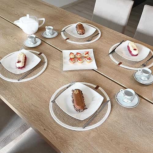 Miniatura 2 de Juego de 4 manteles individuales redondos, hechos a mano con yute natural trenzado con cordón de algodón blanco, diámetro de 12.6 pulgadas,