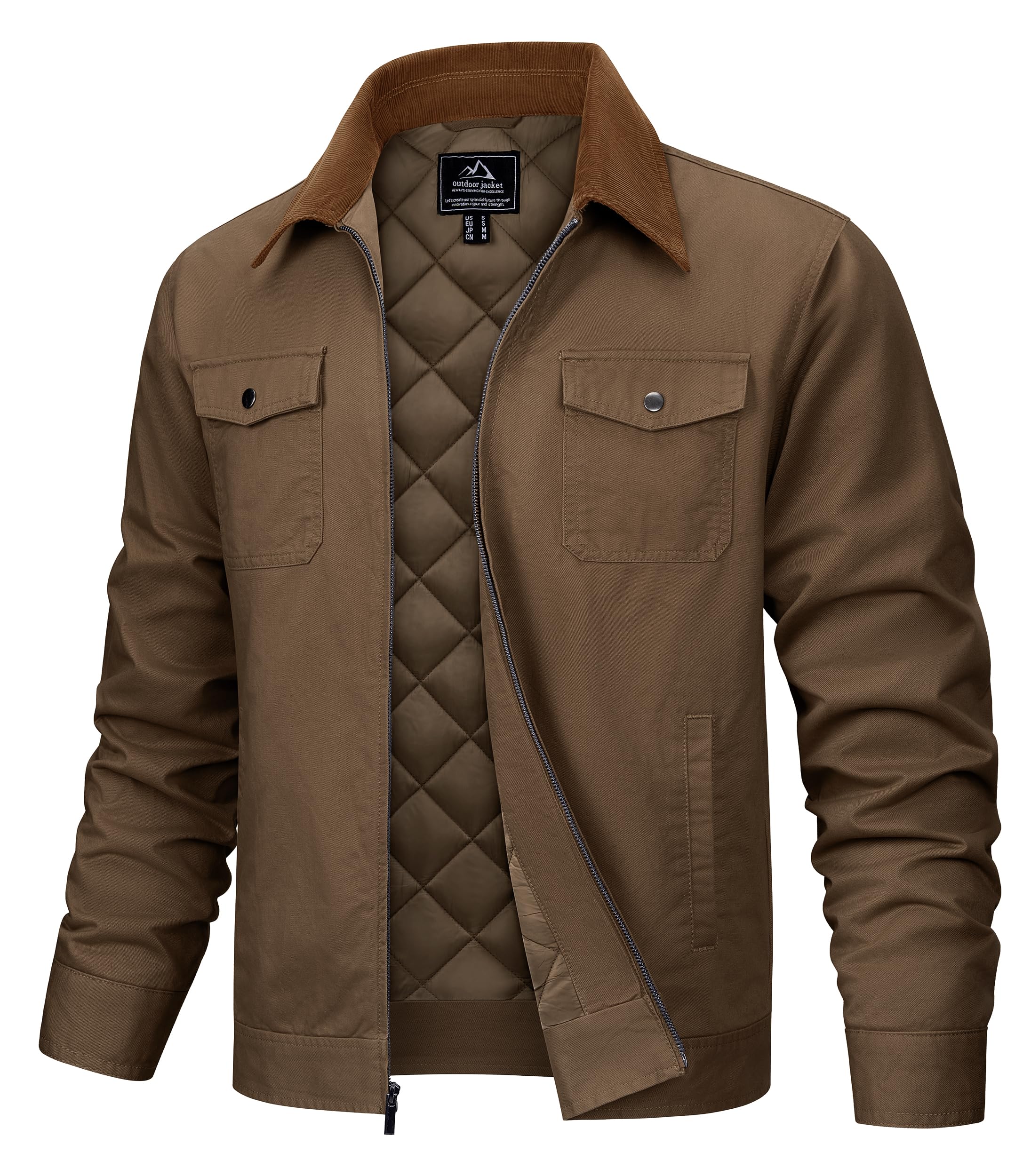 TACVASEN Herren Jacke Corduroy Collar Hemdjacke mit Brusttaschen Trucker Canvasjacke Winterjacke Gefütterte Thermojacke