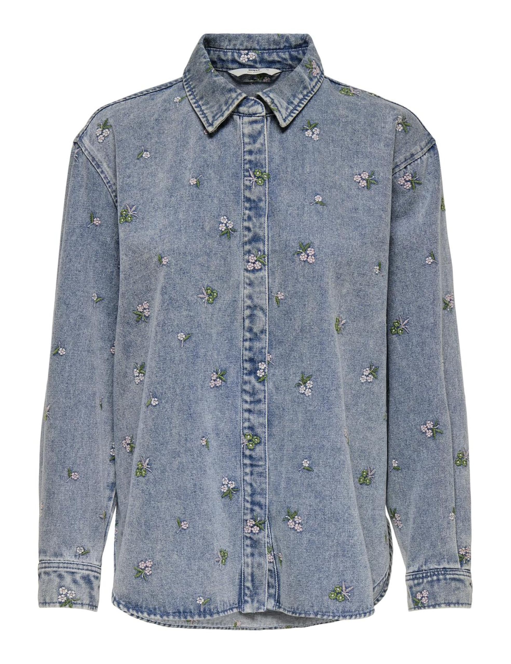 Only Floral Denim Shirt Women's Light Blue Small