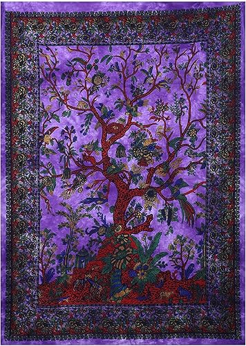 ANJANIYA Árbol de la vida, tapiz de bosque natural, tapiz indio, decoración de dormitorio, tapiz de mandala, hippy, arte de pared psicodélico,