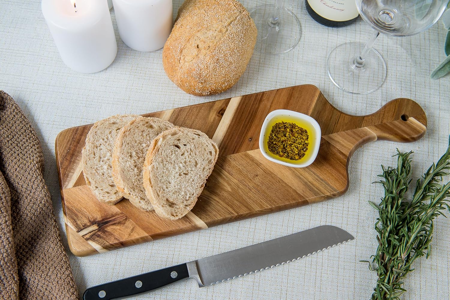 Lipper International Acacia and Rubberwood Herringbone Charcuterie Paddleboard for Hors D’oeuvres, Cheeses, Meats or Snacks, 17 3/4" x 6" x 3/4" - Image 5