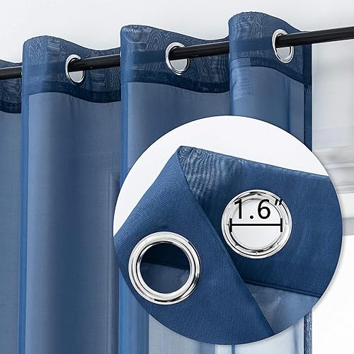 Miniatura 3 de DUALIFE Cortinas azul marino de 72 pulgadas de largo para dormitorio, juego de 2 paneles semitransparentes con ojales, textura de ventana, cortinas