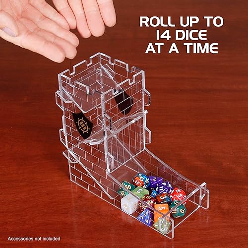 Miniatura 3 de ENHANCE Torre de dados y bandeja para juegos de rol de mesa, rodillo portátil con diseño de torre de castillo, enrolla hasta 14 dados estándar a la