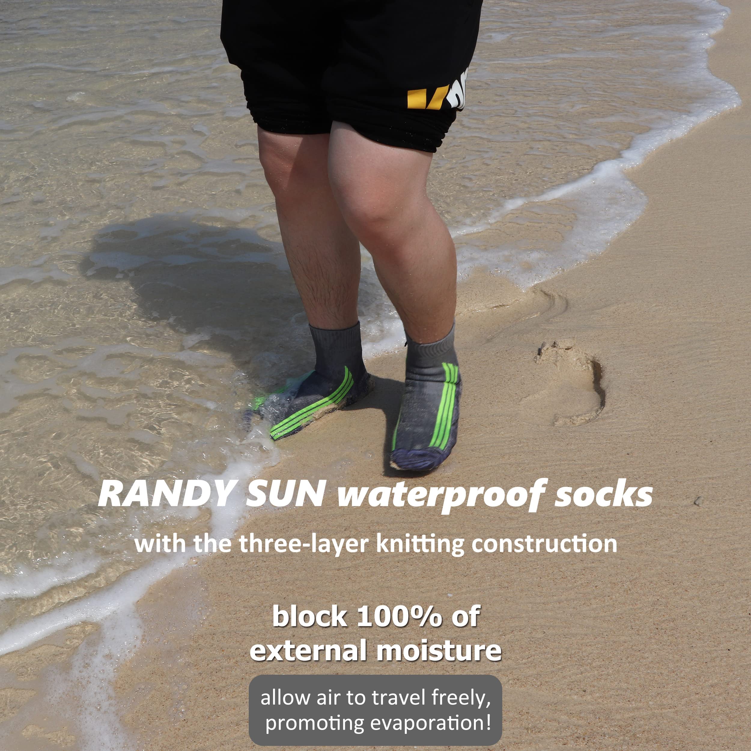 RANDY SUN 100% Waterproof Socks, Running Breathable Unisex Hiking Socks(1 Pair Ankle Black L) 4