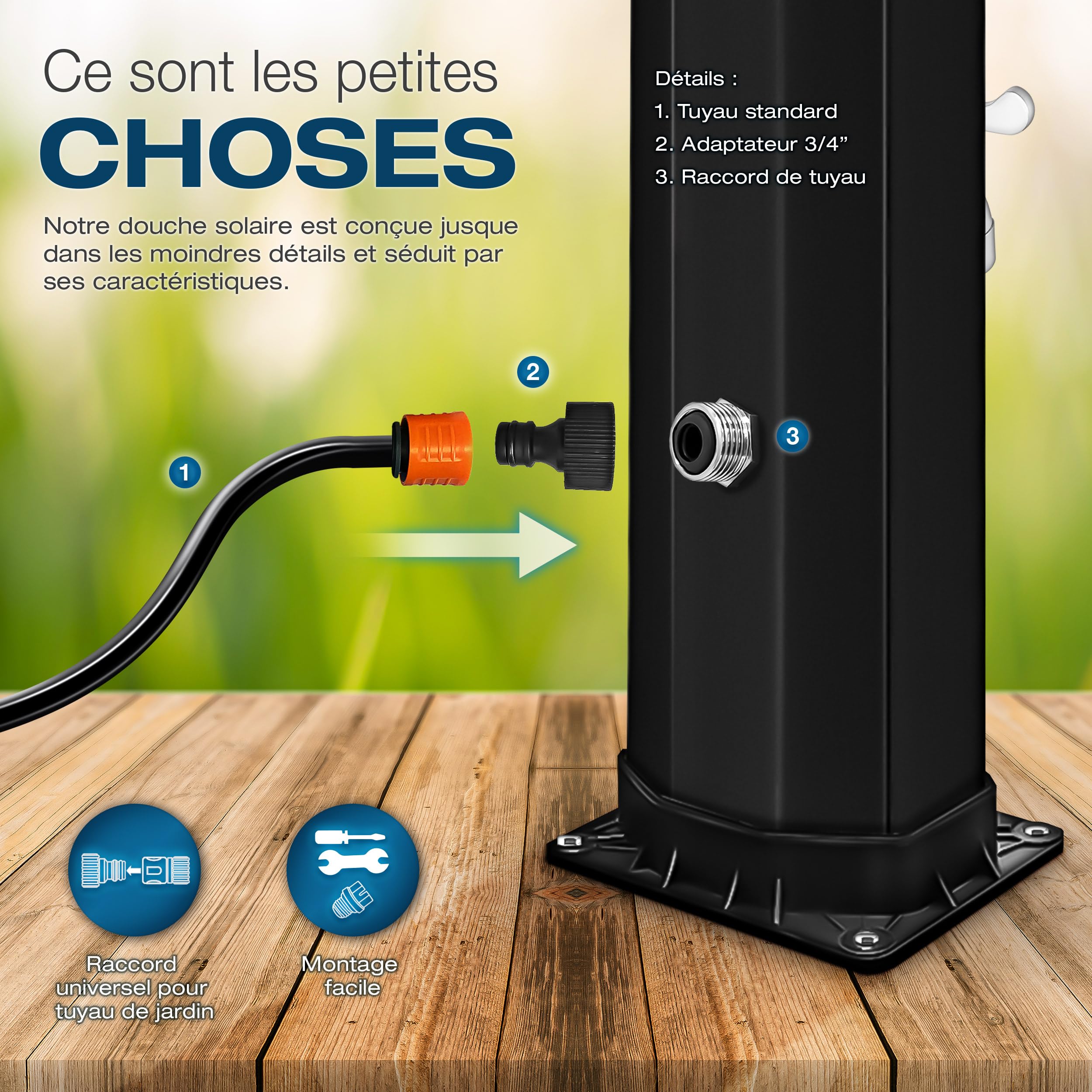 tillvex Douche Solaire avec Capot de Protection | Douche de Jardin Eau Chaude | Douche de Piscine Camping | sans raccordement électrique (Noir, 35 litres)