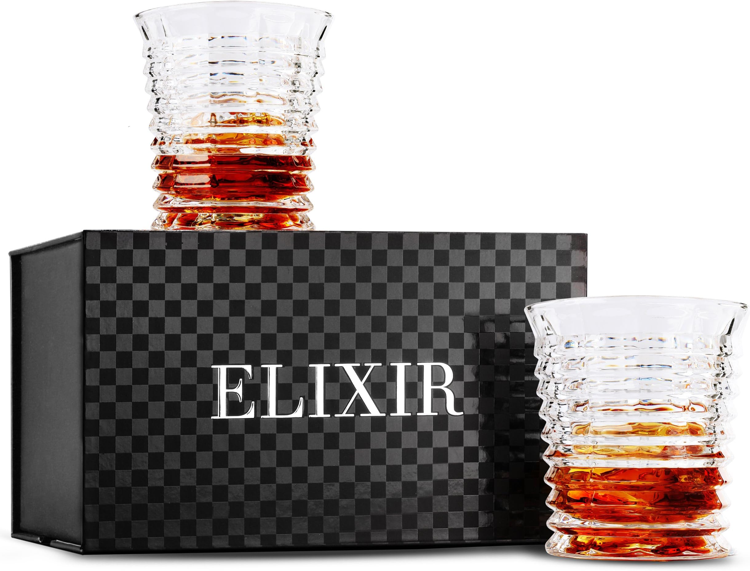 Paladin Whiskey Glasses, Double Old Fashioned Rocks Glass - Set of 2 with Heavy Base, Lead-Free Crystal Clarity Fits Large Ice Cube - Barware Gift for Men - For Scotch Liquor, Irish Whisky, Bourbon