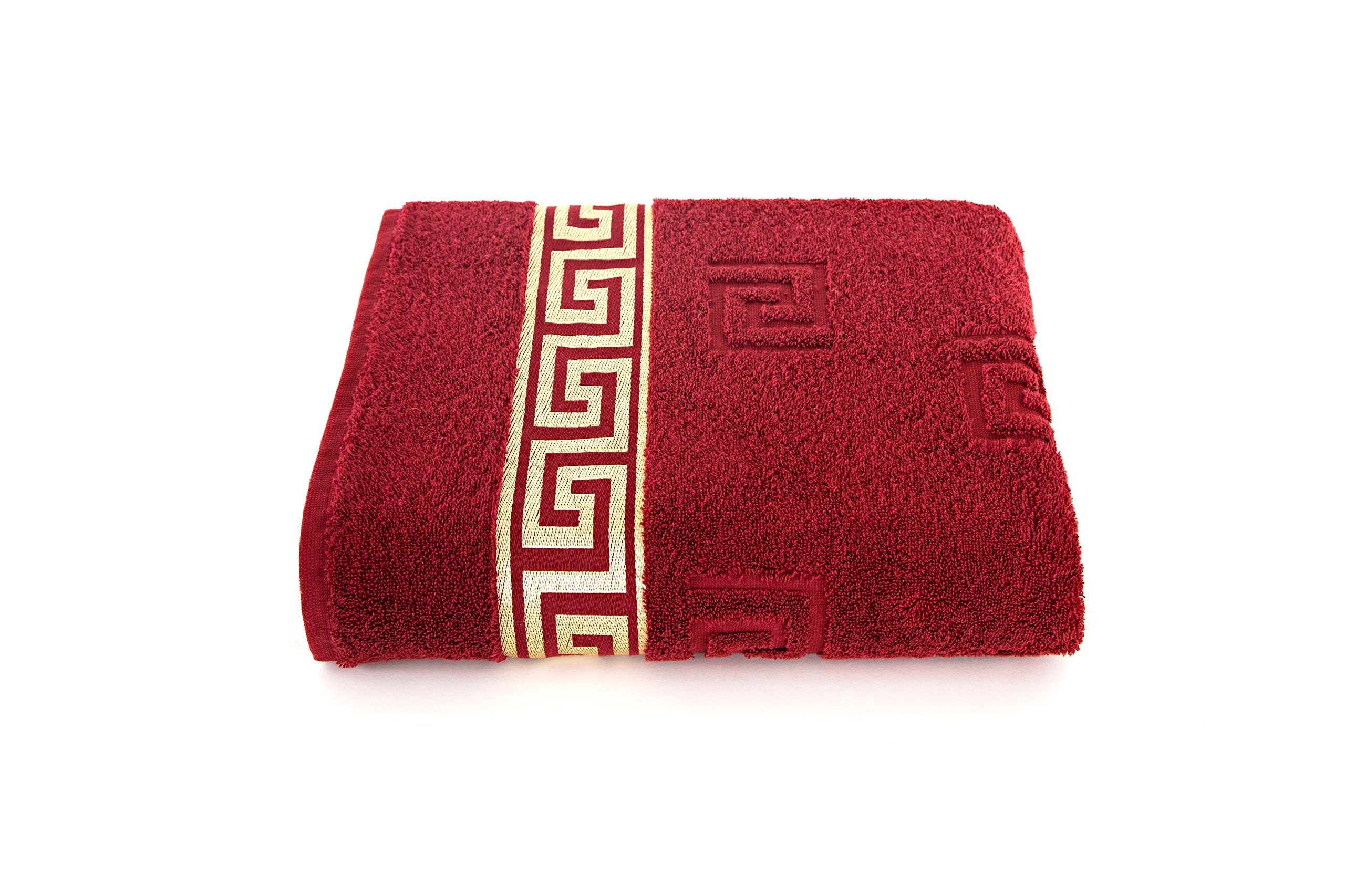 Arle-Living Luxus Medusa Serviette en Coton Jacquard avec Impression Medusa et Bordure dorée 100% Coton Bordeaux en Lot de 4 50x90 cm