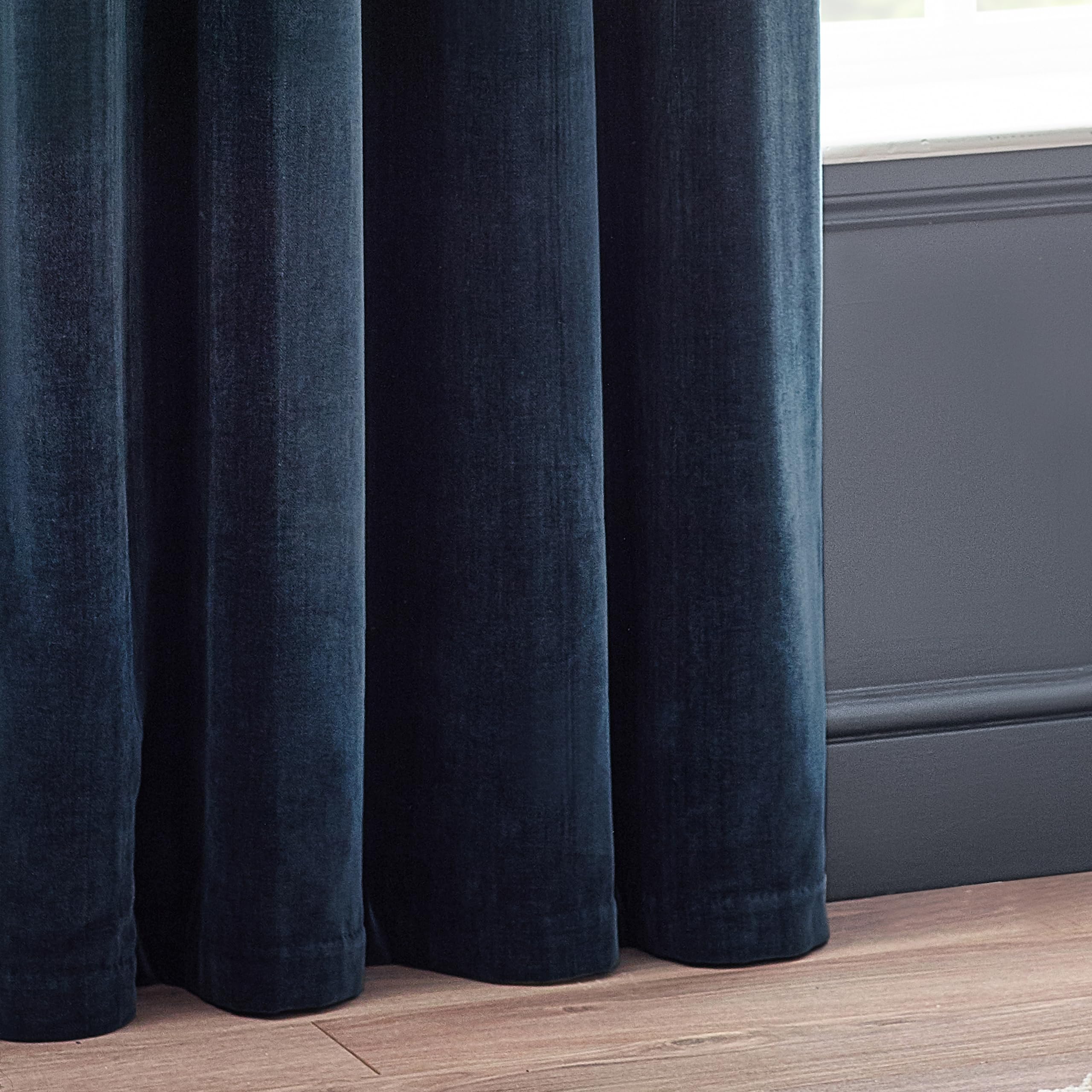 Yard Heavy Chenille Eyelet Curtain Pair - Lined Room Darkening, Soft Velvet Home Décor (Navy - Width 229 x Drop 137cm) - Image 3