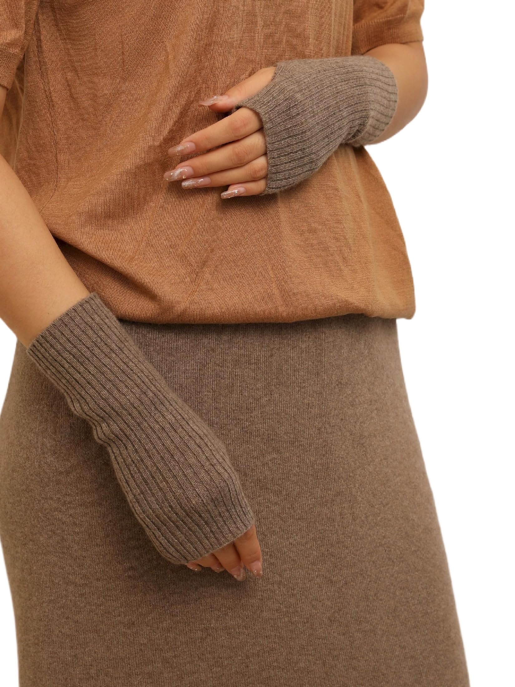 Donna Scaldamani Guanti Dita Scoperte in Cashmere 100% Cachemire Polsini Manicotti