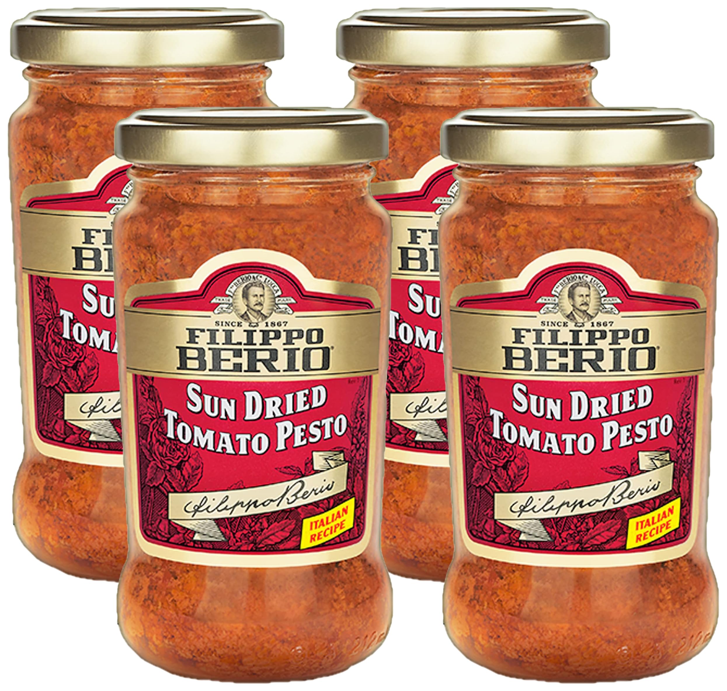 Filippo Berio Pesto, Sun Dried Tomato, 6.7 Ounce Glass Jar (Pack of 4)