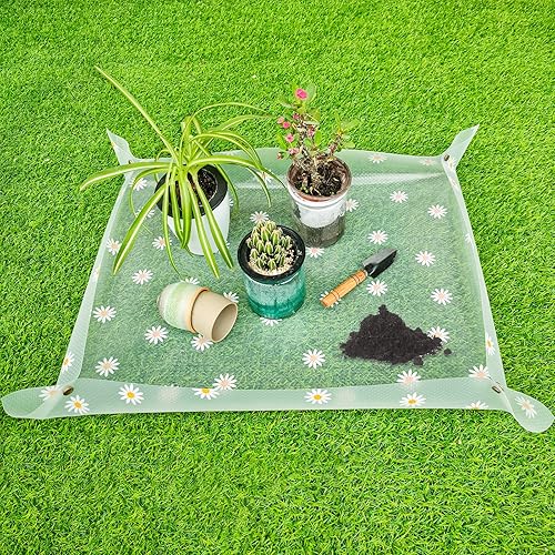 Azureblue Tapete de trasplante para plantas de interior, impermeable, transparente, plegable, bandeja de trasplante, bandeja de jardinería portátil