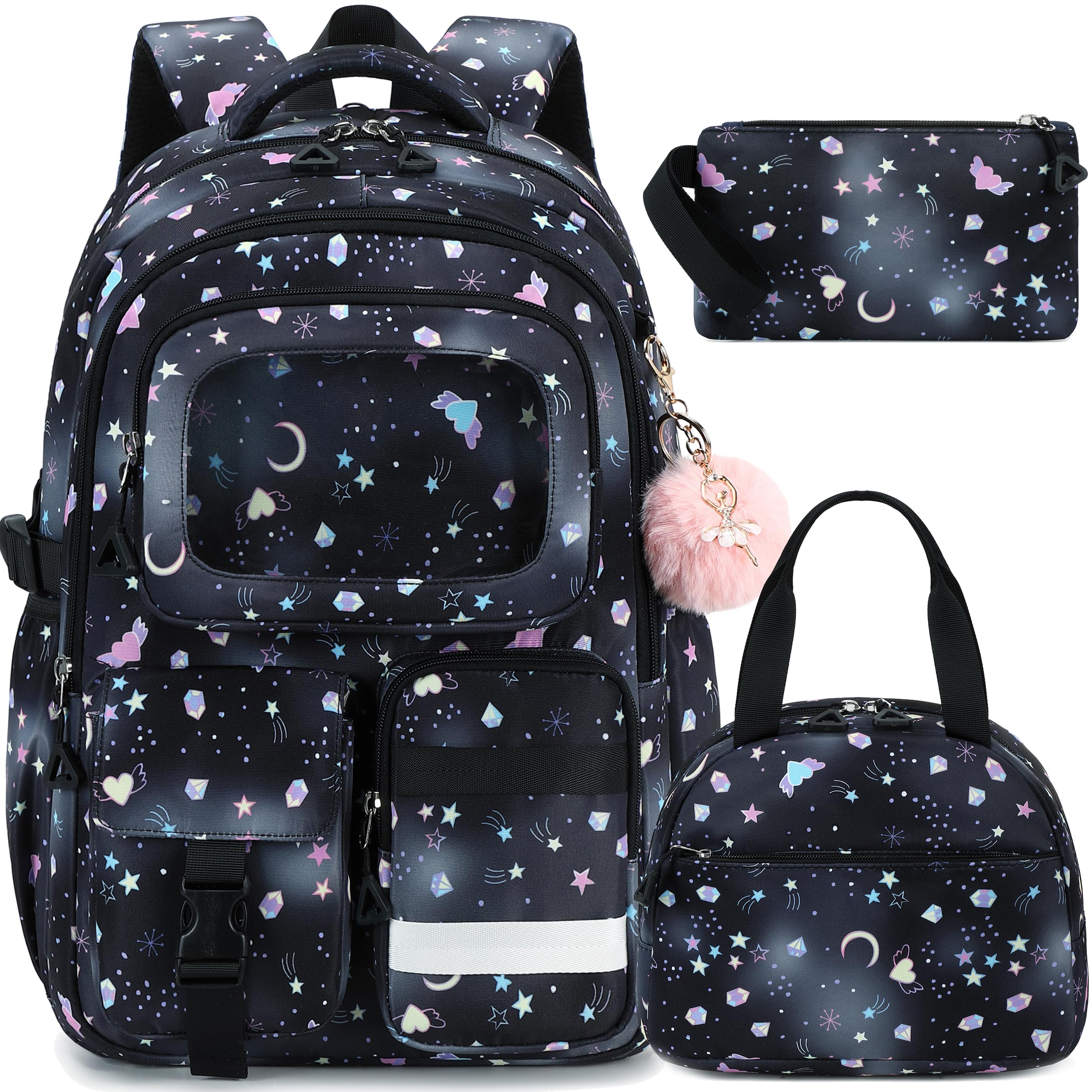 AO ALI VICTORY Backpack for Girls with Lunch Bag Pencil Case Kids School Bags for Kindergarten Elementary Middle Primary Schoolbag Cute 16 inch Laptop
