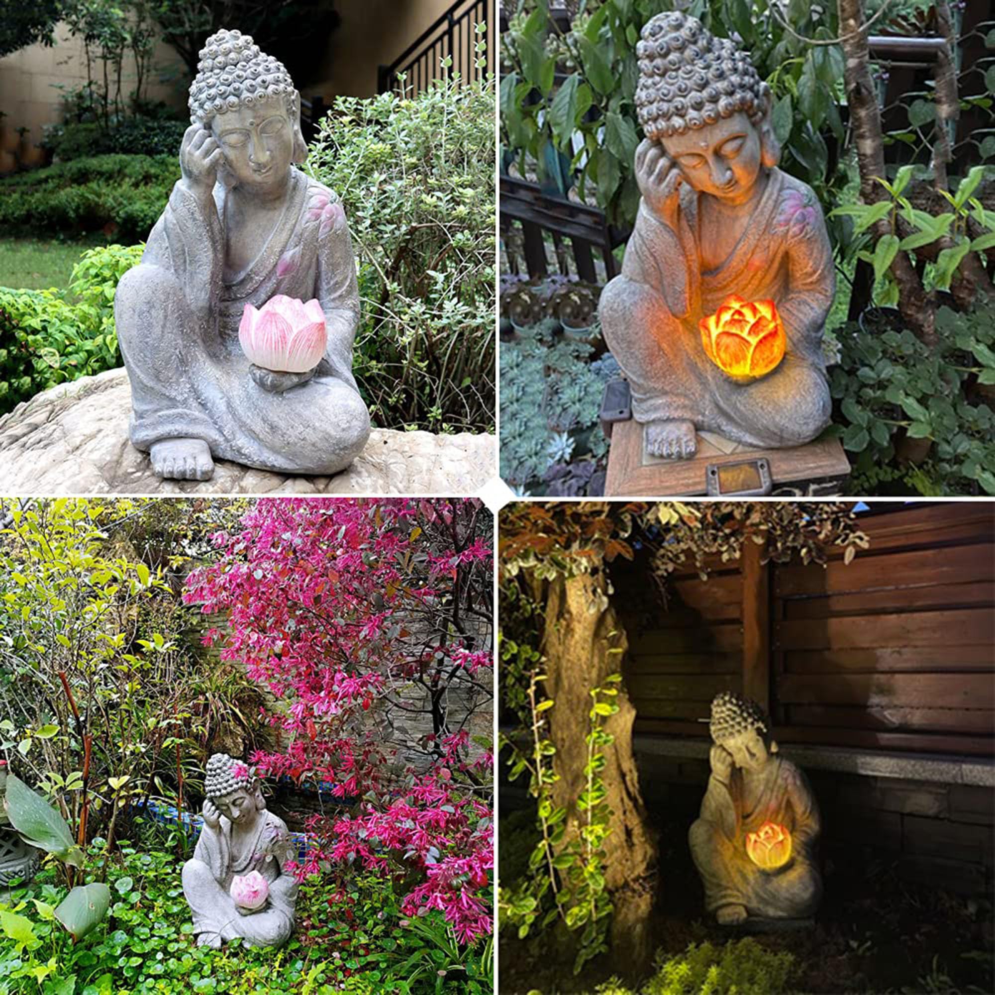 Estatua de Buda, escultura meditativa solar LED para jardín, patio, entrada del hogar, figura de Sakyamuni sentado orando, decoración al aire libre, acento tranquilo