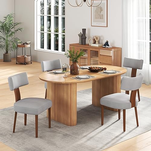 Miniatura 24 de Juego de mesa de comedor ovalada extensible de 59 a 90 pulgadas con 6 sillas de comedor con respaldo en T para 6 personas, moderna mesa de comedor