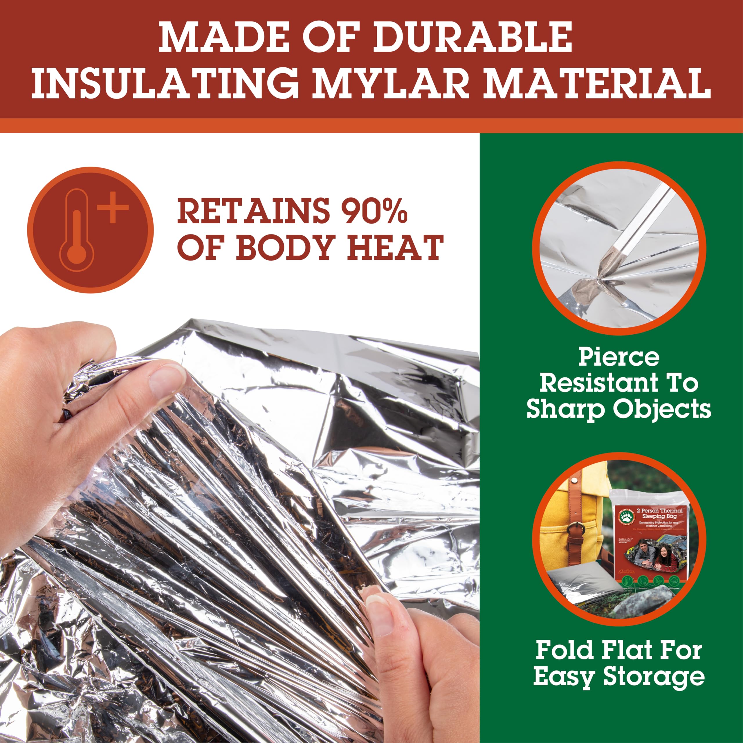 Grizzly Gear Emergency Survival Mylar Thermo-Schlafsack für 2 Personen, für 2 Erwachsene, 162,6 x 221 cm