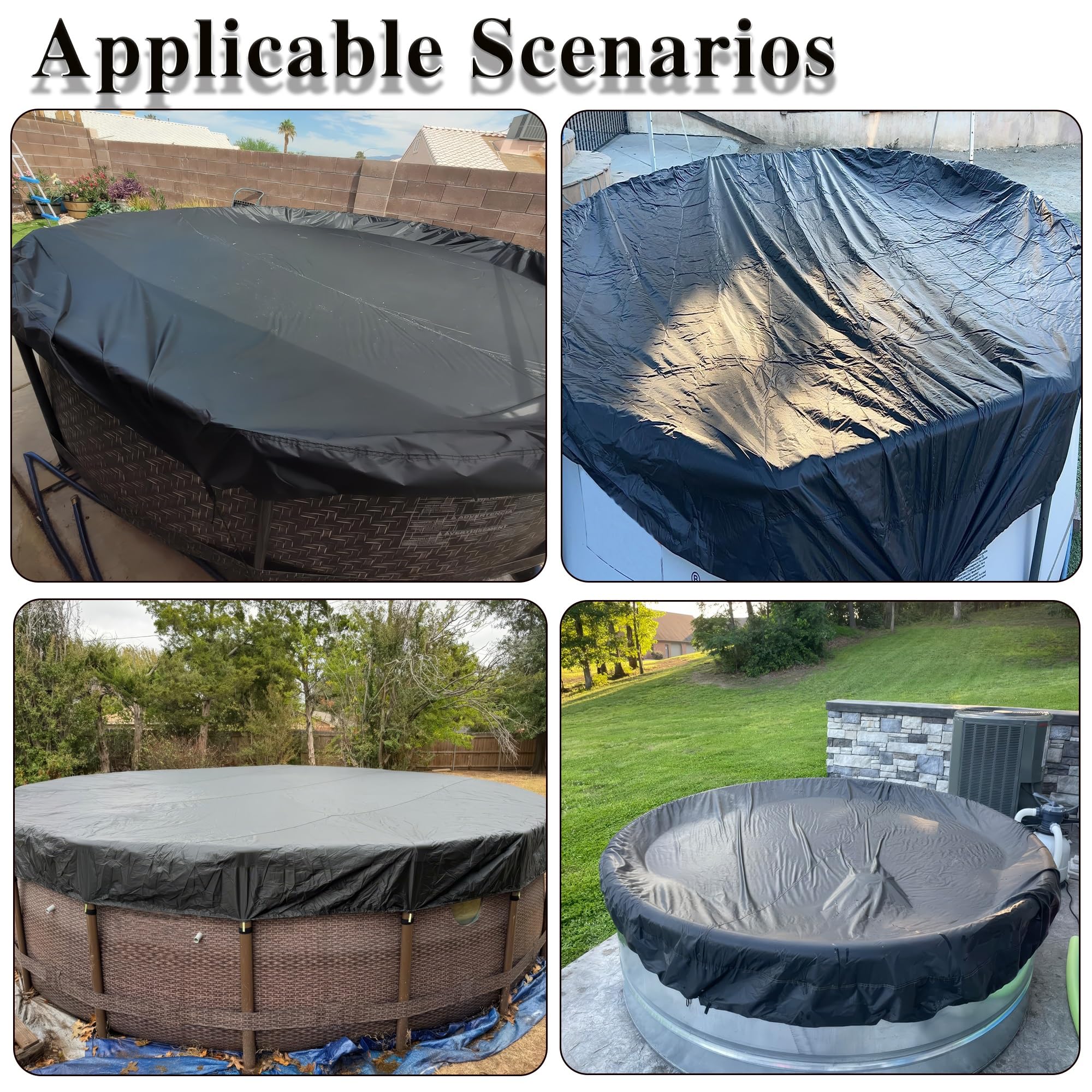 Copertura per Piscina Rotonda Tessuto, Resistente ai Raggi UV Impermeabile Antipolvere, Copertina Protettiva per Piscina Fuori Terra Resistente al Freddo e agli(Black,D 366 x H 20 cm)