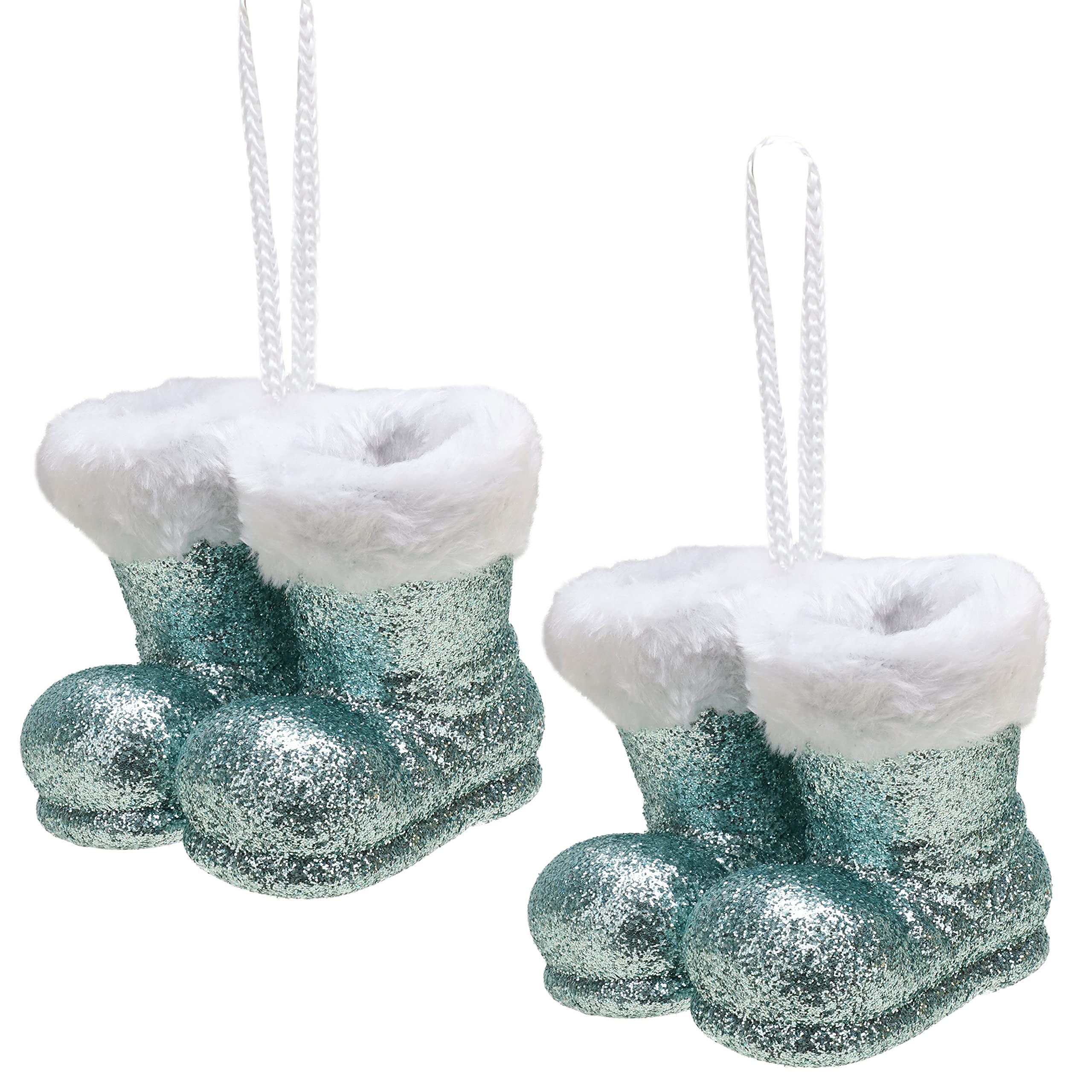 Christmas Concepts® Pack of 2–100mm (4") Glitter Hanging Santa Boots With White Fur Trim – Christmas Tree Trims/Baubles (Mint Green)