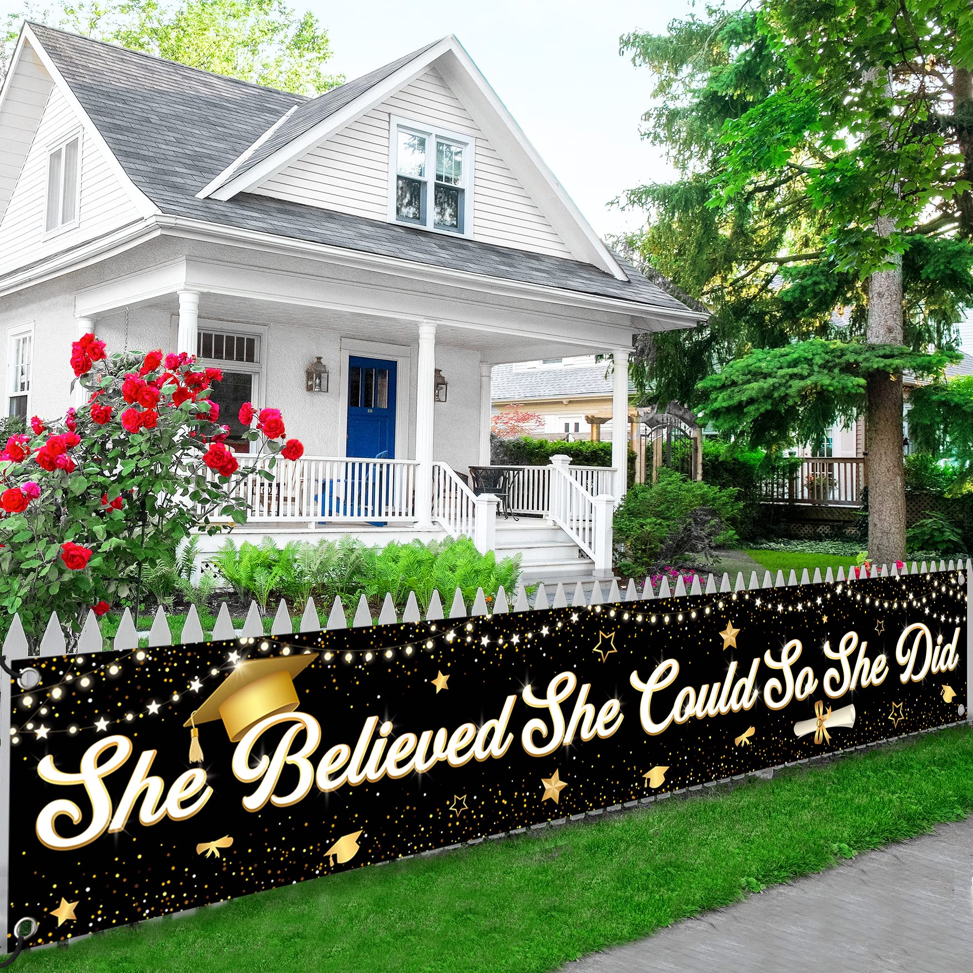 She Believed She Could So She Did Banner - 120x20 Inch | She Believed She Could So She Did Graduation 2022 Banner | Graduation Banner, Nurse Graduation Decorations | Graduation Party Decorations 2022