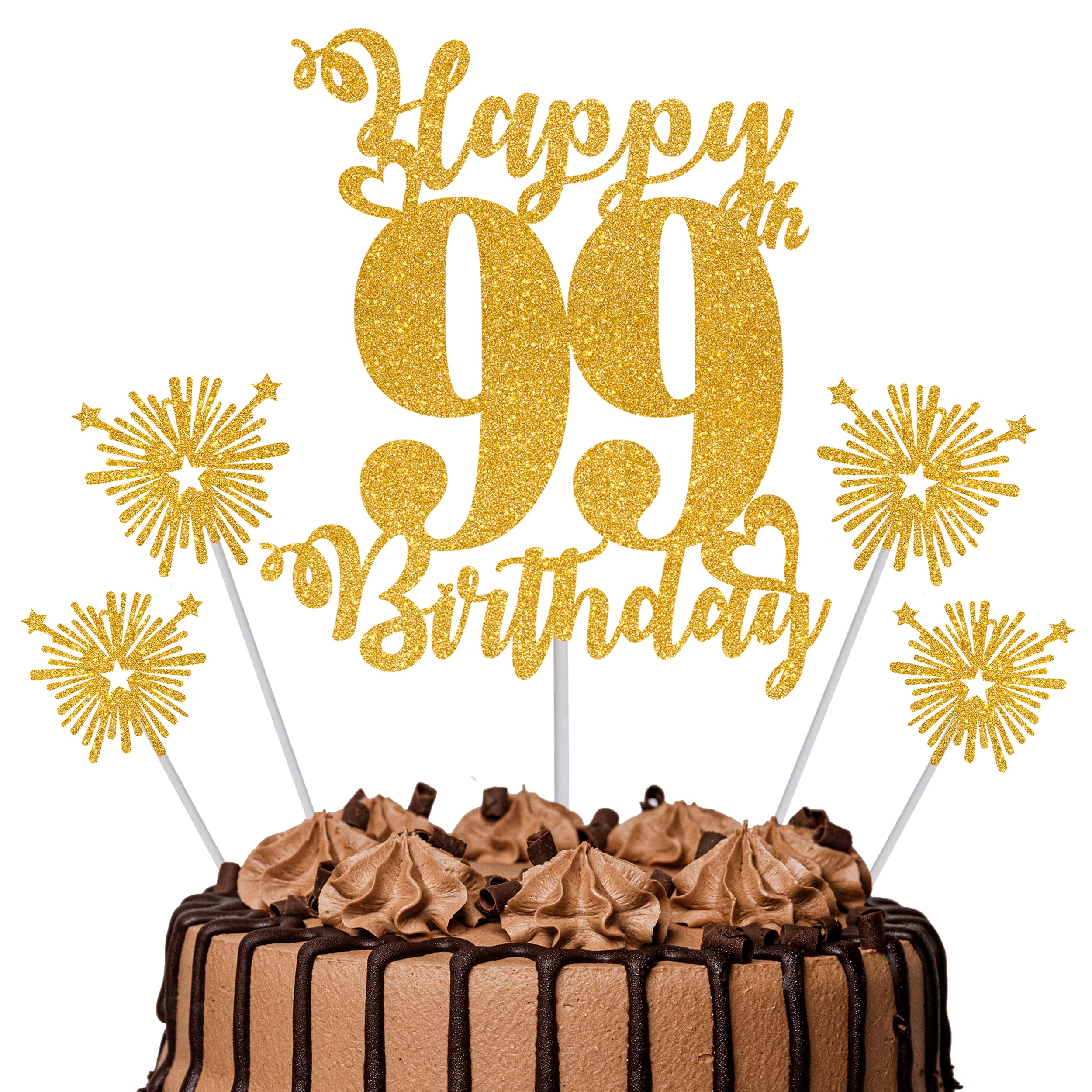 Gold Glitter 96th Birthday Cake Topper Set – 5 Piece Premium Glitter Birthday Decoration & Party Supplies for Men, Women & Kids – 96th Birthday — view 106