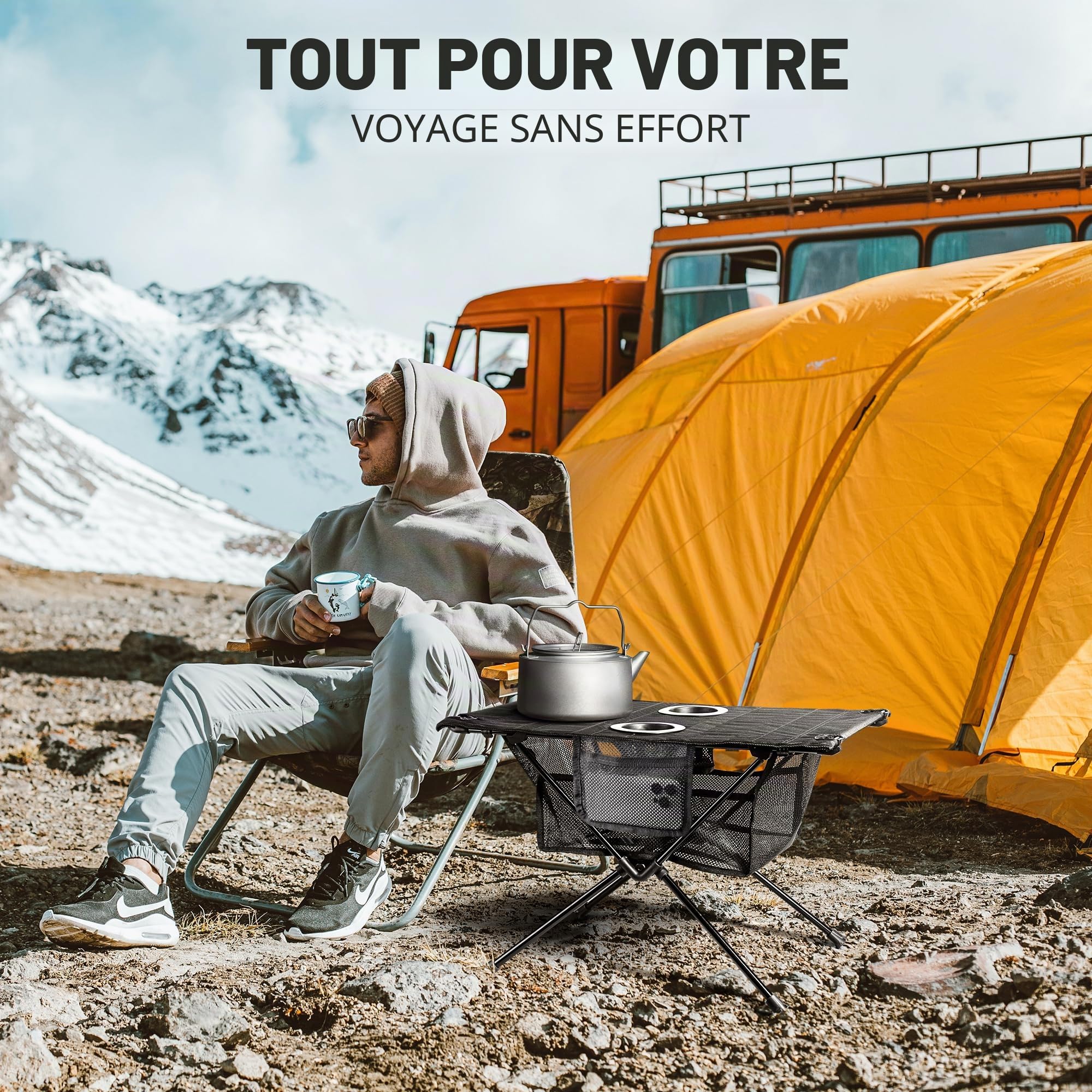 Zune Lotoo Table de Camping Pliante Légère, Mini Table Pliante Portable avec 60 x 40 x 40 cm Sac en Filet et Sac de Transport pour Exterieur Randonnée Pêche Pique-Nique