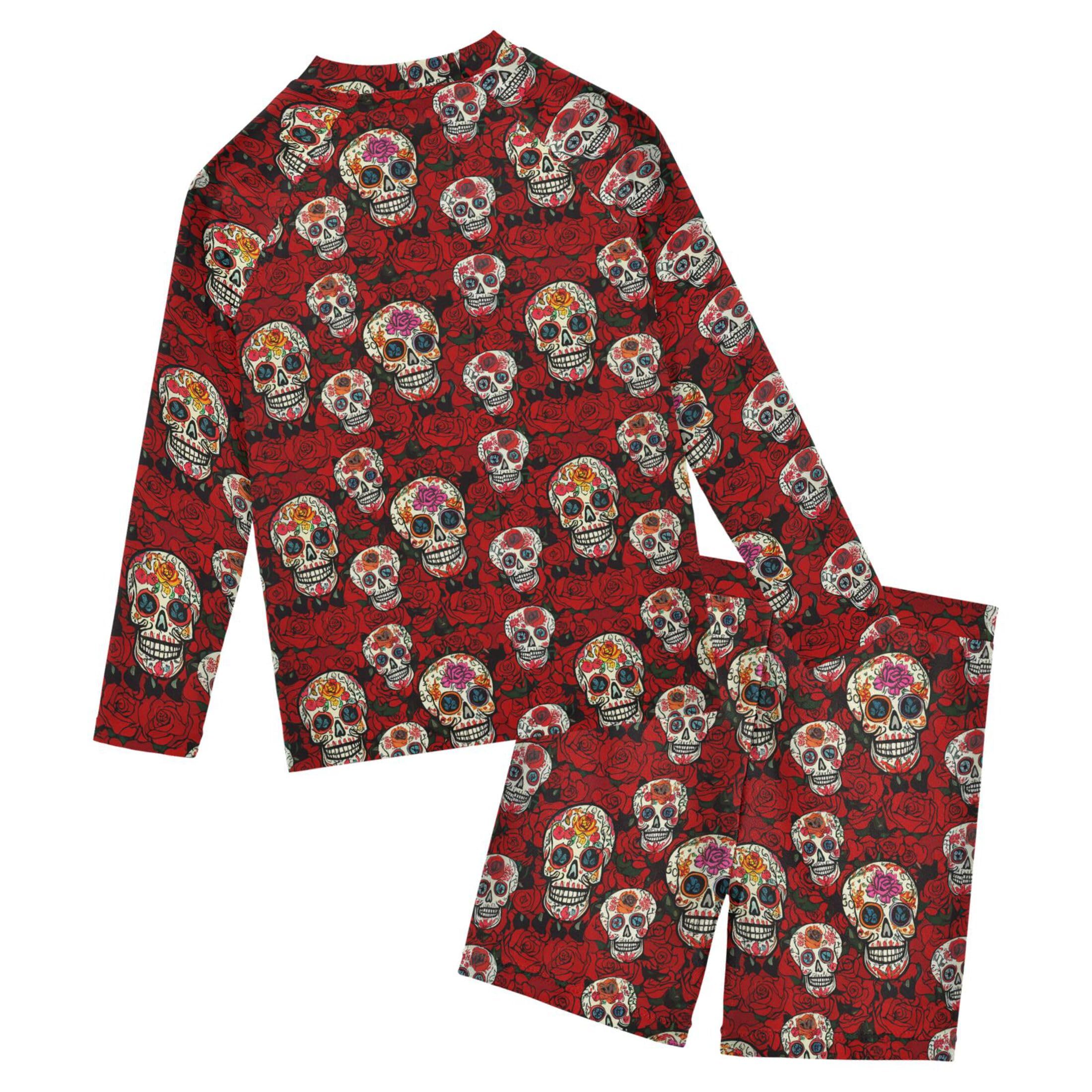 Skull Flower Baby Boys' Toddler Long Sleeved Rashguard Swim Bathing Suit Set B0404409