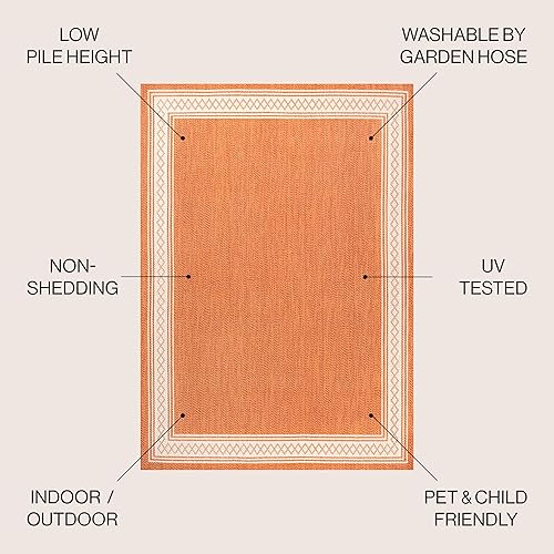 Miniatura 2 de JONATHAN Y SMB207E-4 Lucia - Alfombra clásica con borde de diamante para interiores y exteriores, granja, tradicional, sólida, fácil limpieza,