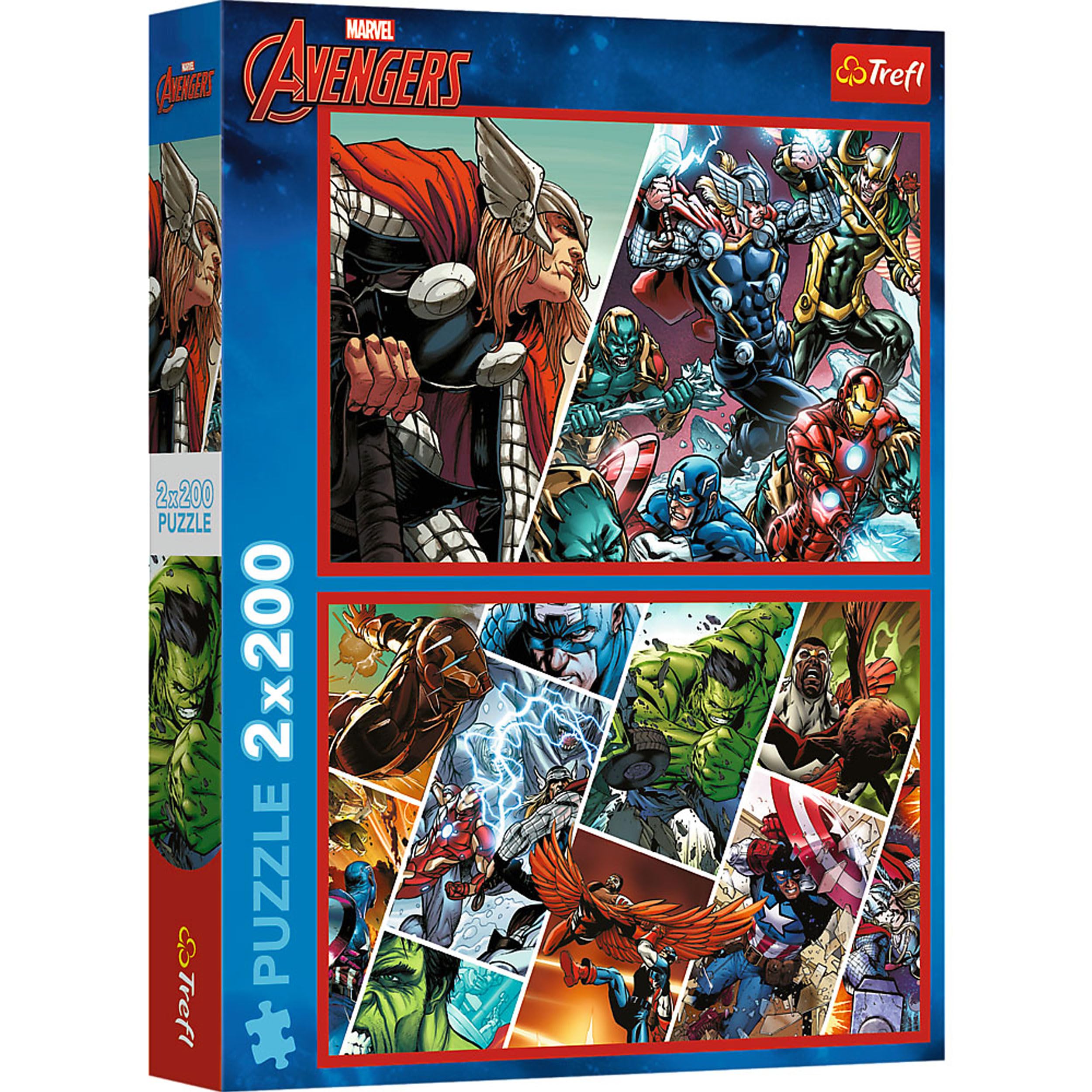Trefl 2in1: Marvel The Avengers, Protectors of the World-2 x 200 Pieces-Set of Two Jigsaw Puzzles for Boys, Multicoloured, 13318