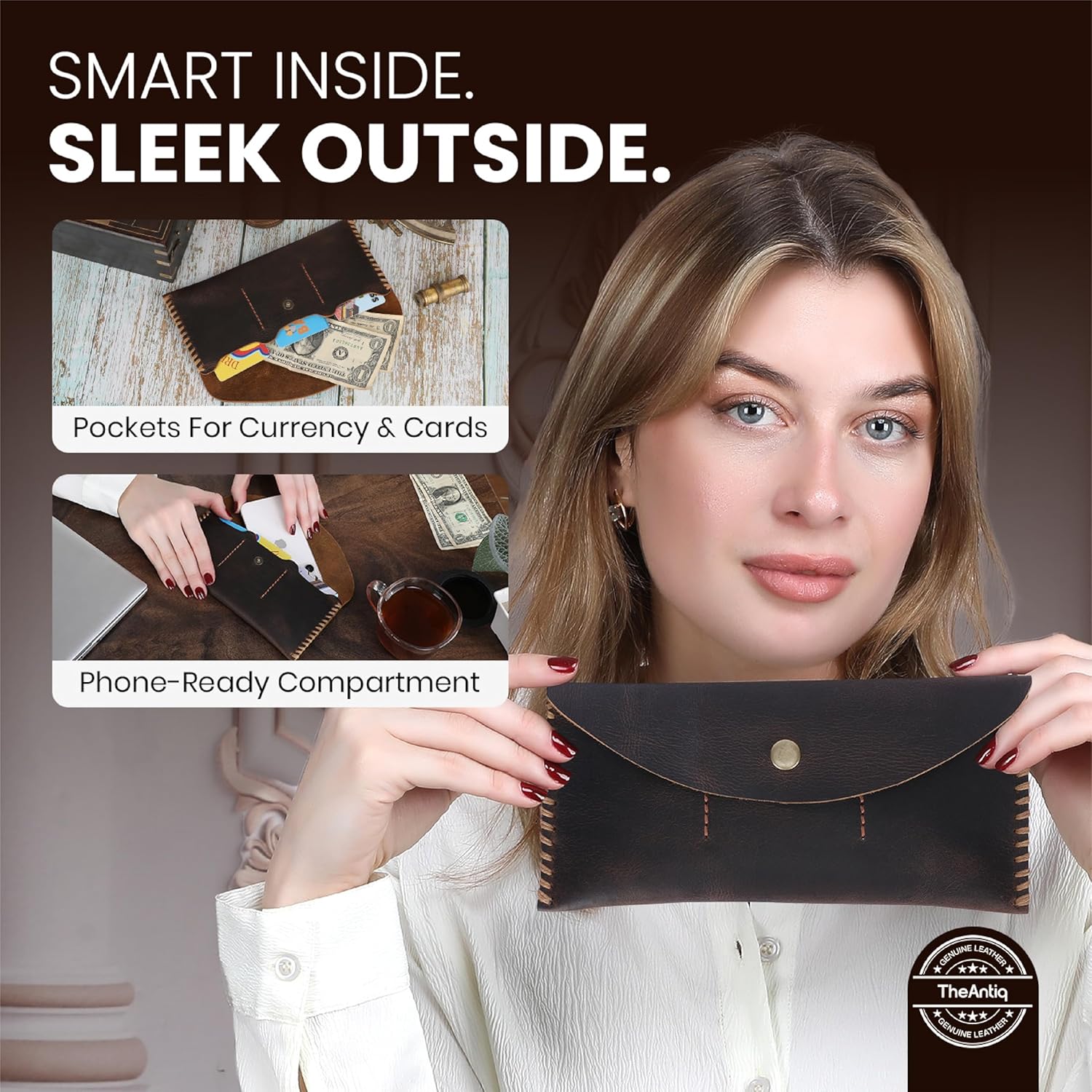 Genuine Leather Currency Pouch for Men & Women – Travel Money Organizer with 3 Card Slots | Handmade Leather Cash Wallet & Dollar Bill Holder – Slim Travel Money Bag - Image 7