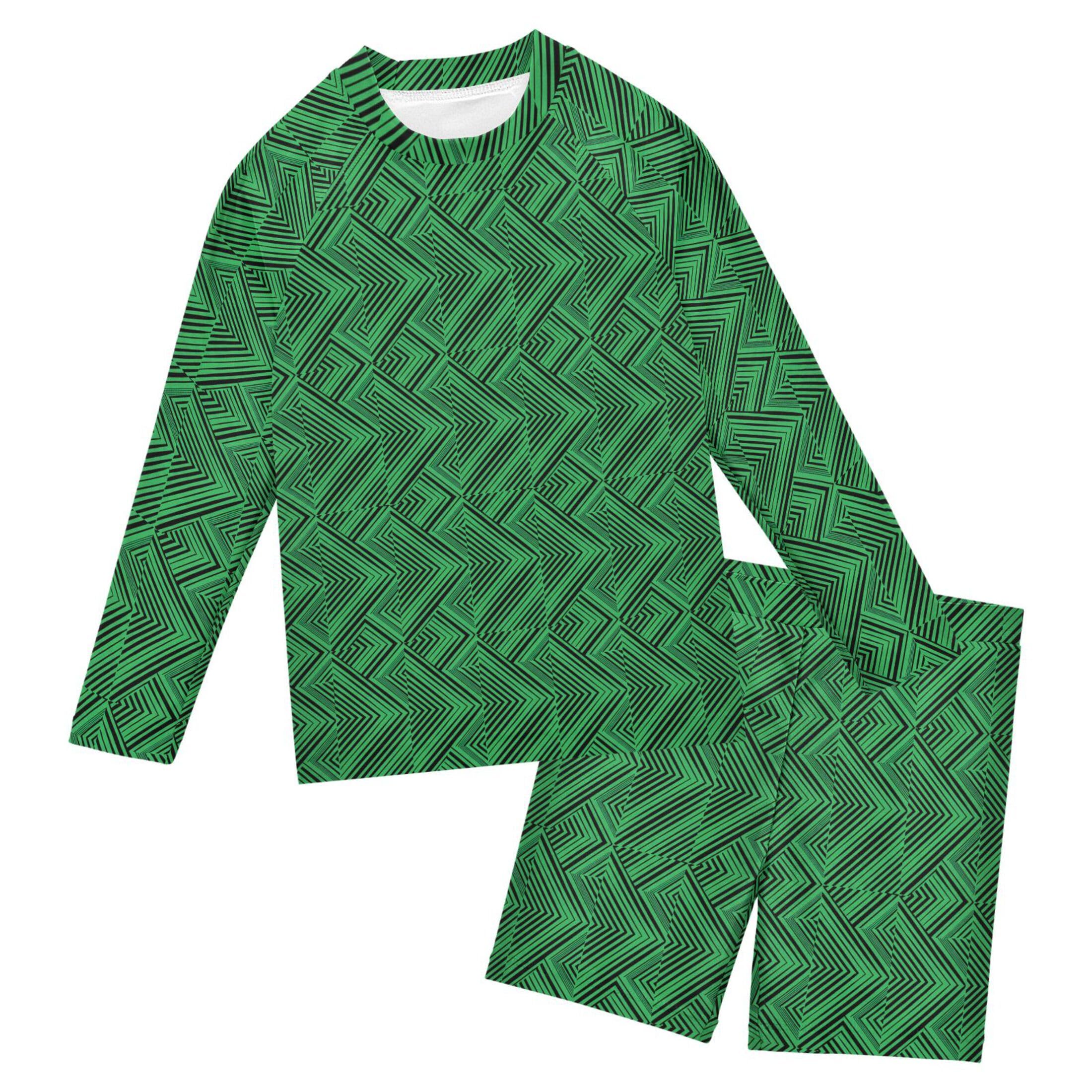 Green and Black Squares Baby Boys' Toddler Long Sleeved Rashguard Swim Bathing Suit Set B0405042