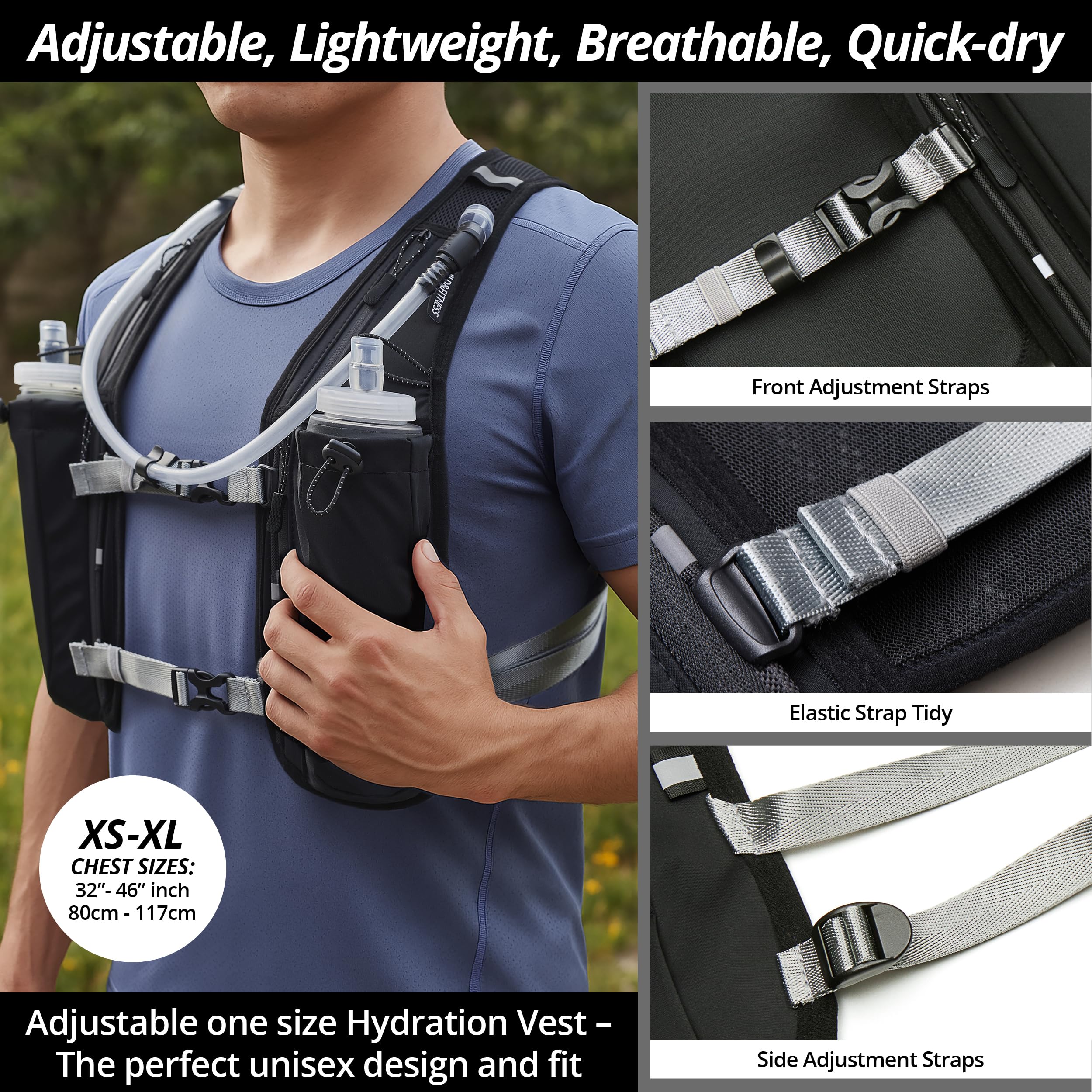 Gilet d'hydratation de Course à Pied pour Femmes et Hommes. Réfléchissant, Séchage Rapide, Résistant à l'eau, Sac à Dos réglable pour Course