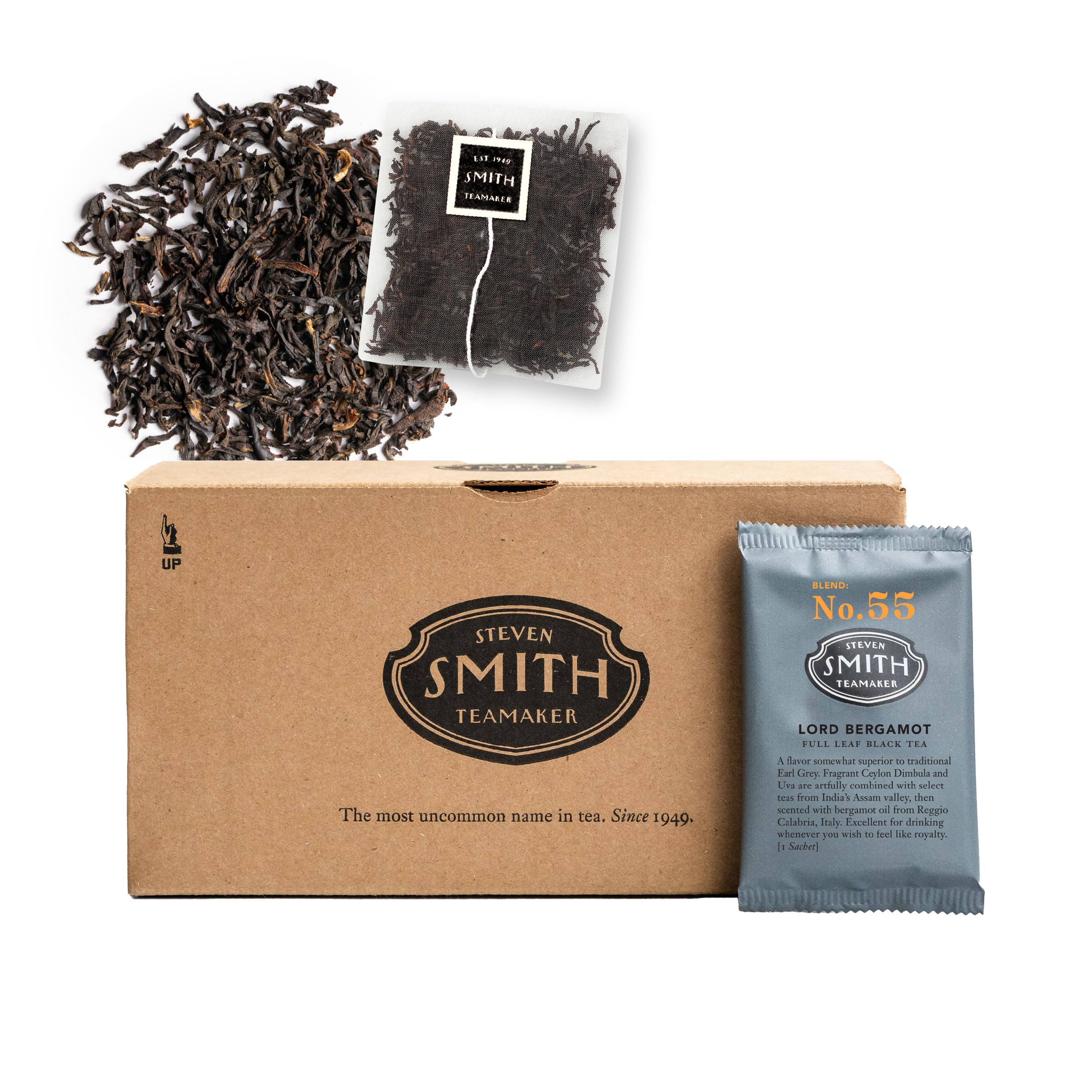 Steven Smith Teamaker Lord Bergamot No. 55, Caffeinated, Sugar-Free, Sustainably Grown, Full Leaf Earl Grey Black Tea Bags, 36 Sachets, 1.2oz each