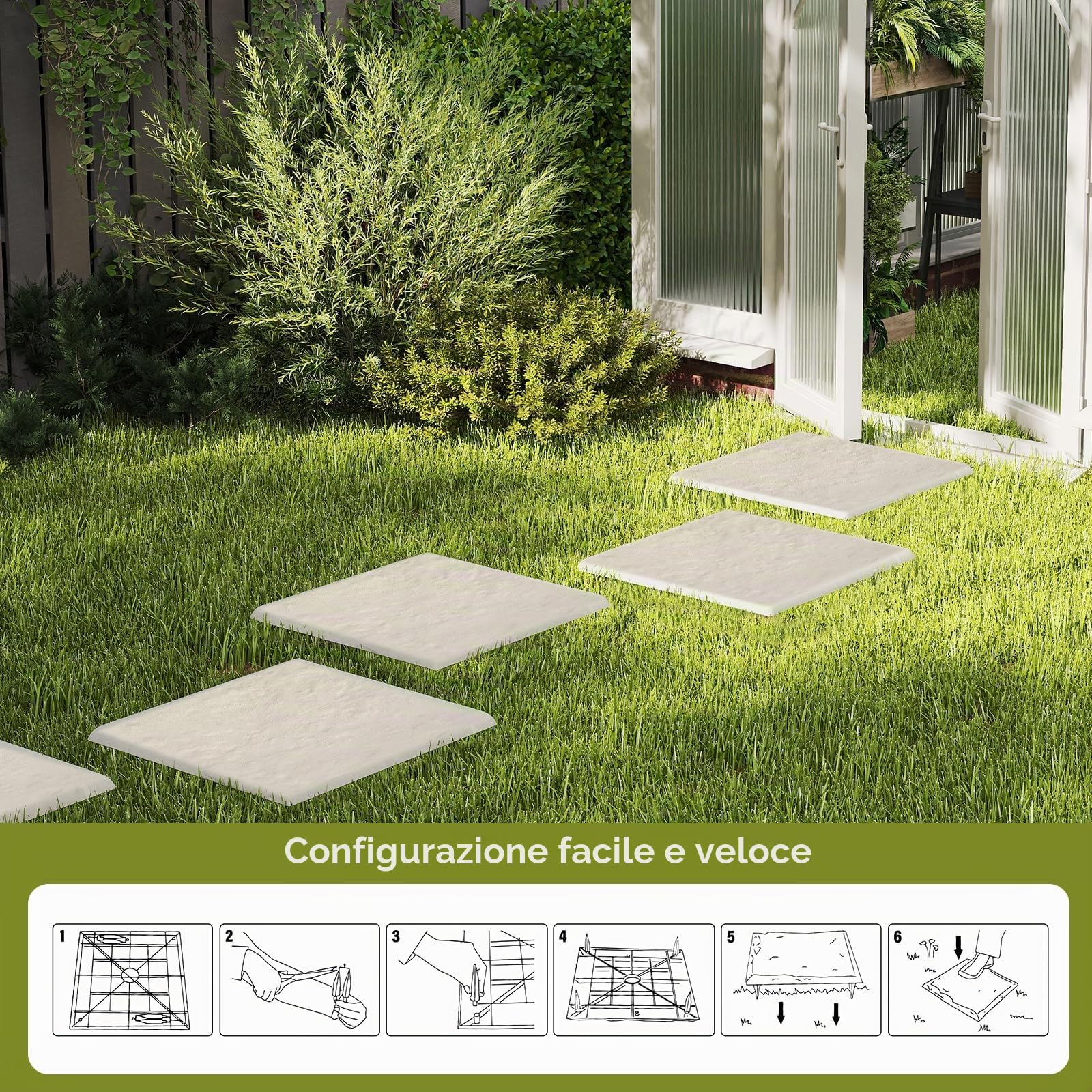 GIANTEX Set 8 Pedane Modulari da Giardino 39,5 x 39,5 cm, Lastre in Plastica Effetto Pietra, per Marciapiedi ed Aiuole