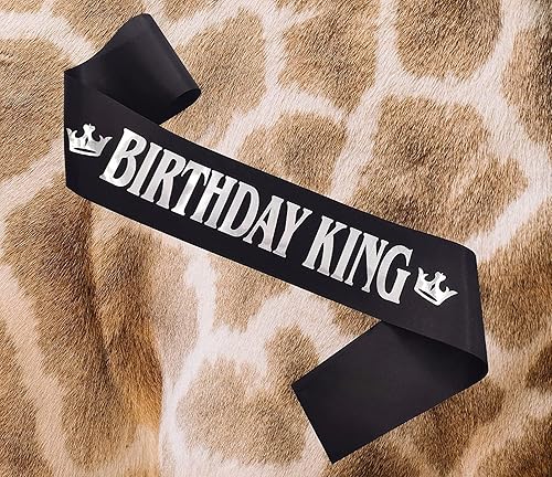 Miniatura 7 de Banda de cumpleaños King para hombres, suministros de decoración de fiesta de cumpleaños para niños (negro y dorado) - Banda de cumpleaños King,