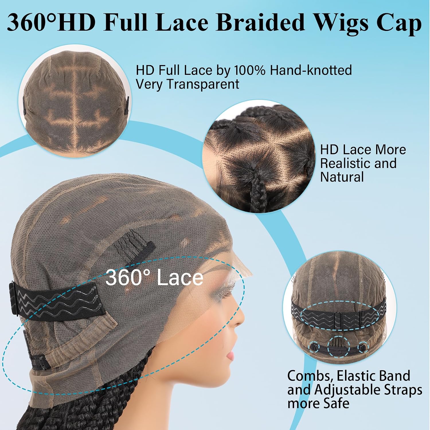 360° HD Full Lace Knotless Braided Wigs for Women Box Braid Wig with Baby Hair Premium Synthetic Braided Lace Front Wigs 36" Natural Black