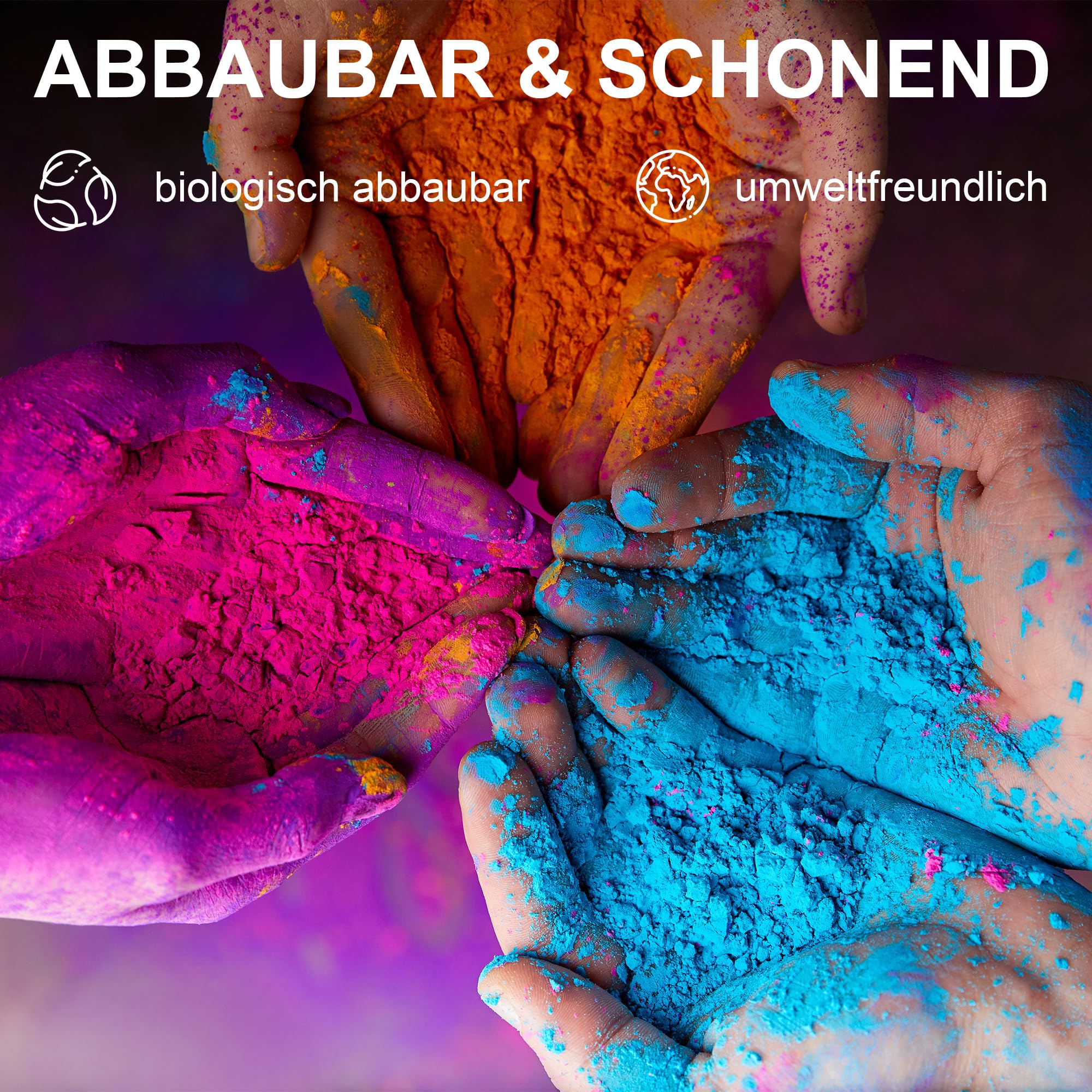 h2i Holi Pulver | 50 Beutel x 70 g | 3.500 g | 5 Farben | Holi Color Powder - 50 Farbbeutel mit leuchtenden Farben zum Werfen | für Festivals Fotoshooting Baby-Shower Party-Foto Fun & Action