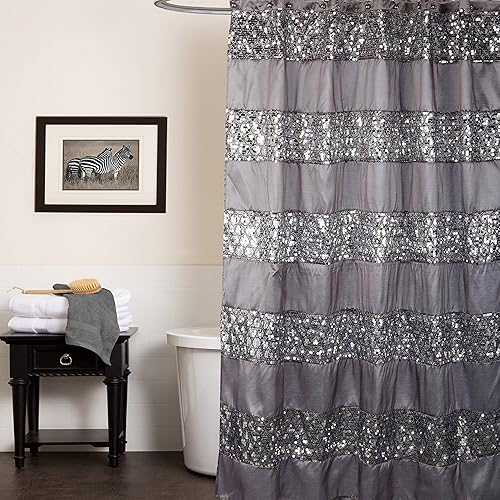 Sweet Home Collection - SINATRA-SC - Cortina de ducha de baño de colección popular, 0, Sinatra Silver