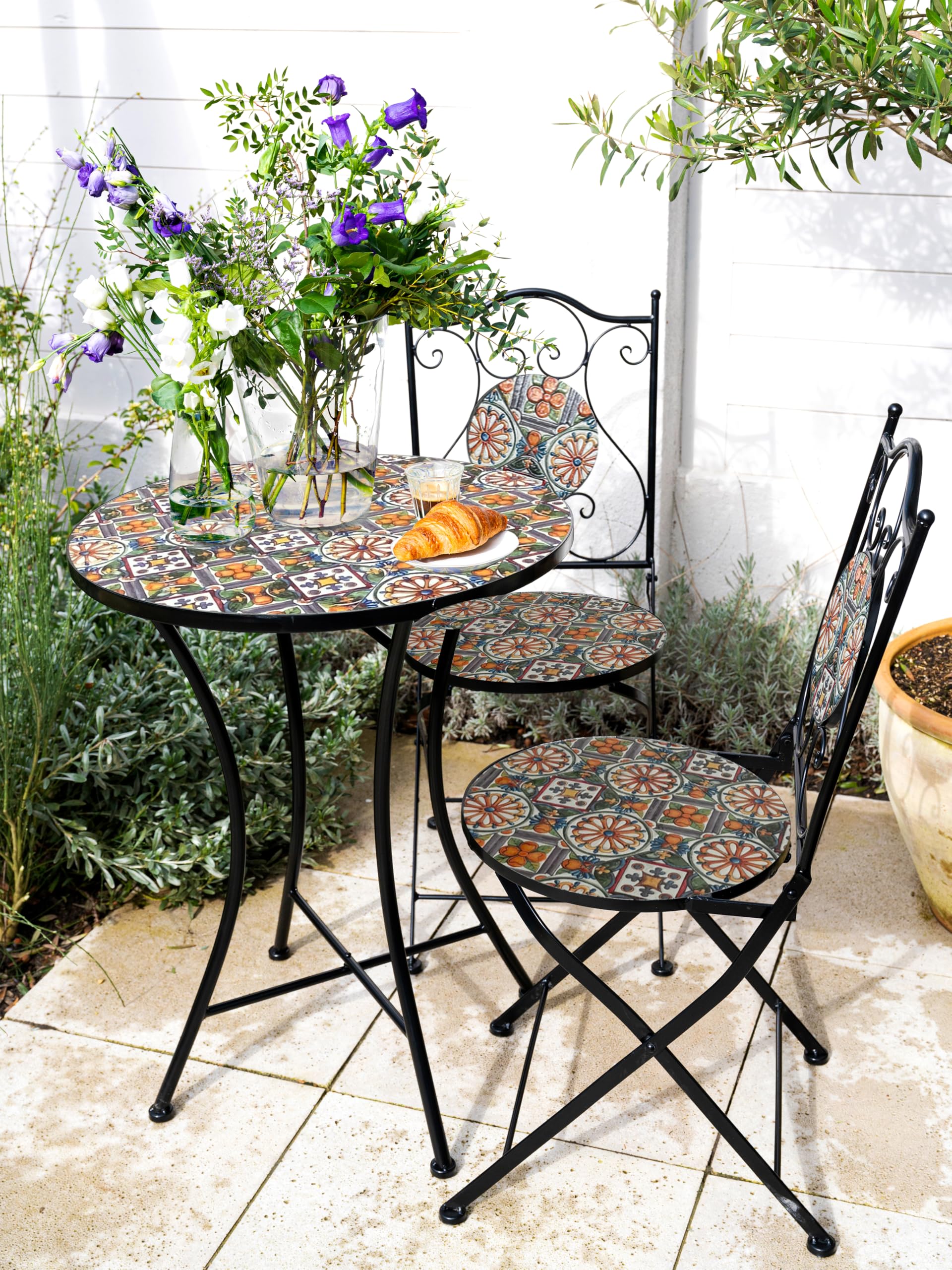 AXI Amelie Mesa y sillas Terraza, 2 Sillas 1 Mesa, Conjunto Mesa y Sillas Jardin Mosaico Casa del Sol - Conjunto Mesa y Sillas Terraza, Mesa y Sillas Exterior Mosaico para Jardin/Balcon/Terraza.