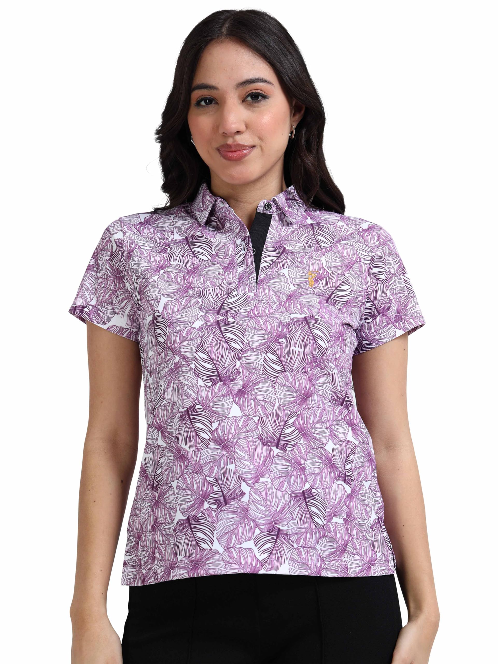 Women's Printed Polo T-Shirt | Regular Fit| Feather Touch Feel | Odour Resistant | Wrinkle Free | Stretchable | Anti-Static