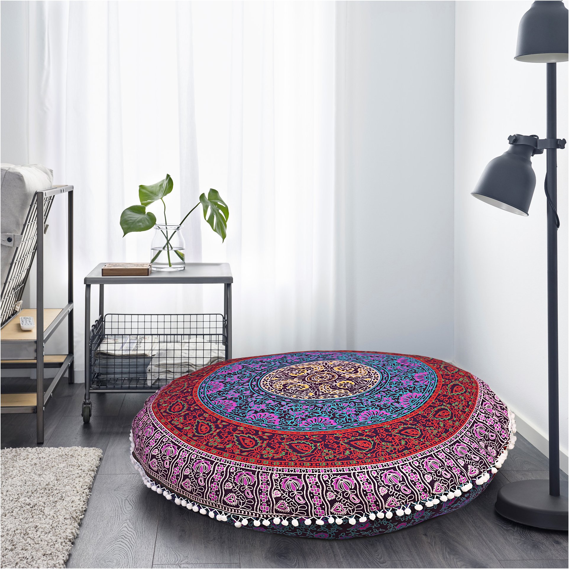 Round Mandala Pillowcases 32" Indian Pom Pom Cushion Cover Decorative Throw Pillows Roundie Outdoor Cushion Cover Bohemian Pillow Shams
