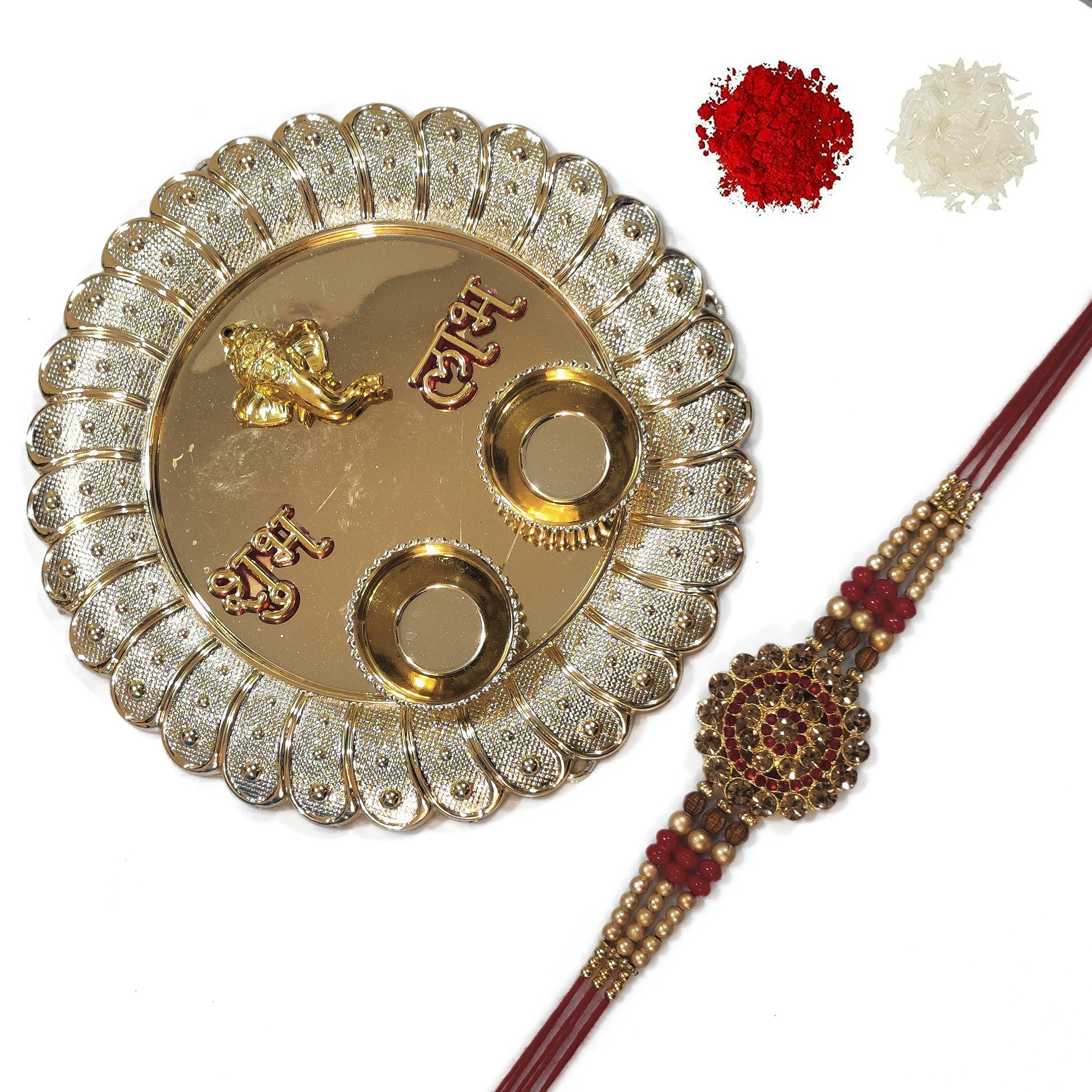 DMS RETAIL Set Of 1 Rakhi For Brother With Roli Chawal With Pooja Tilak Thali With Greetings Card For Men