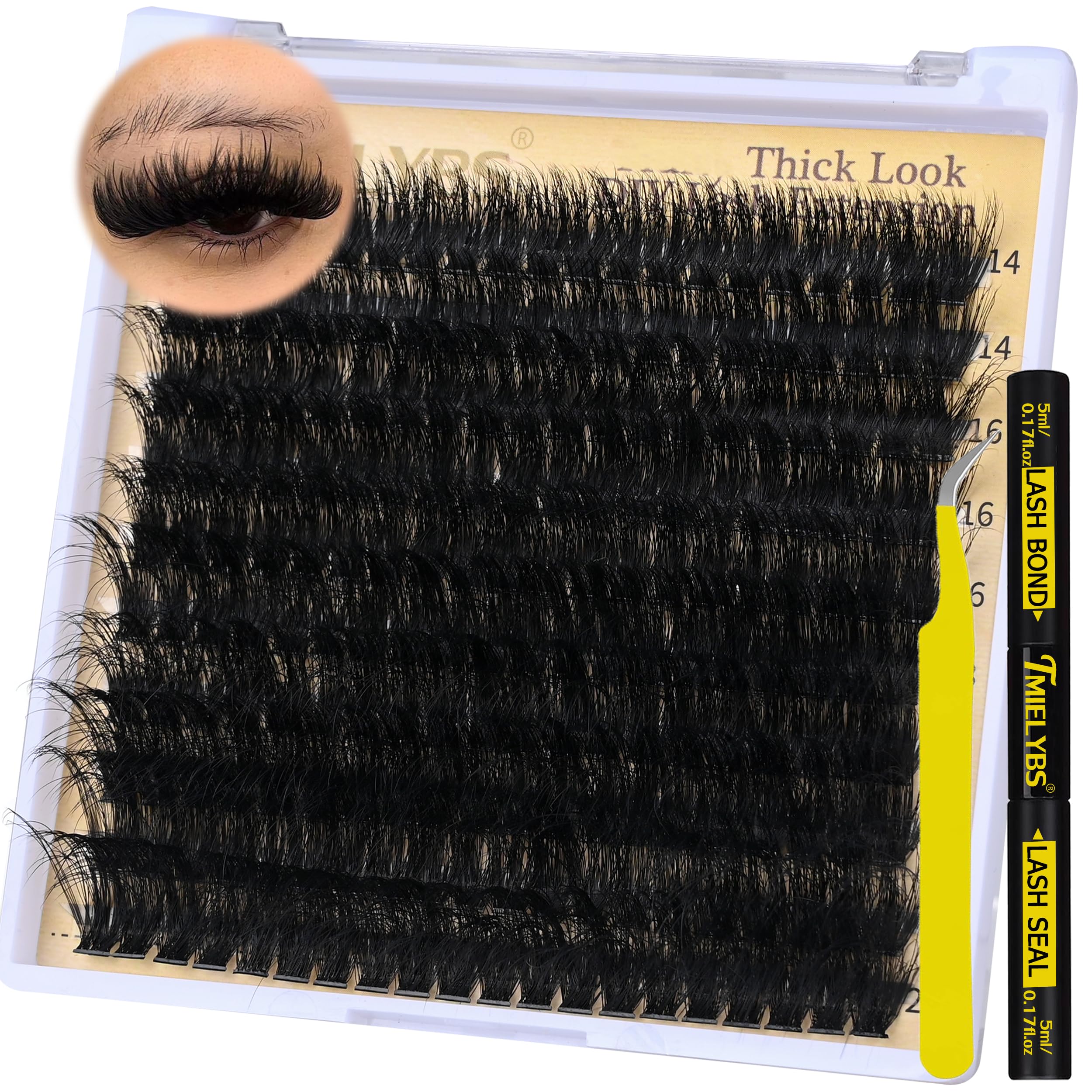 Thick Lash Clusters Kit 14-20mm Volume Cluster Eyelash Extensions D Curly 200D Individual Lashes 200Pcs Wispy Eyelashes Clusters