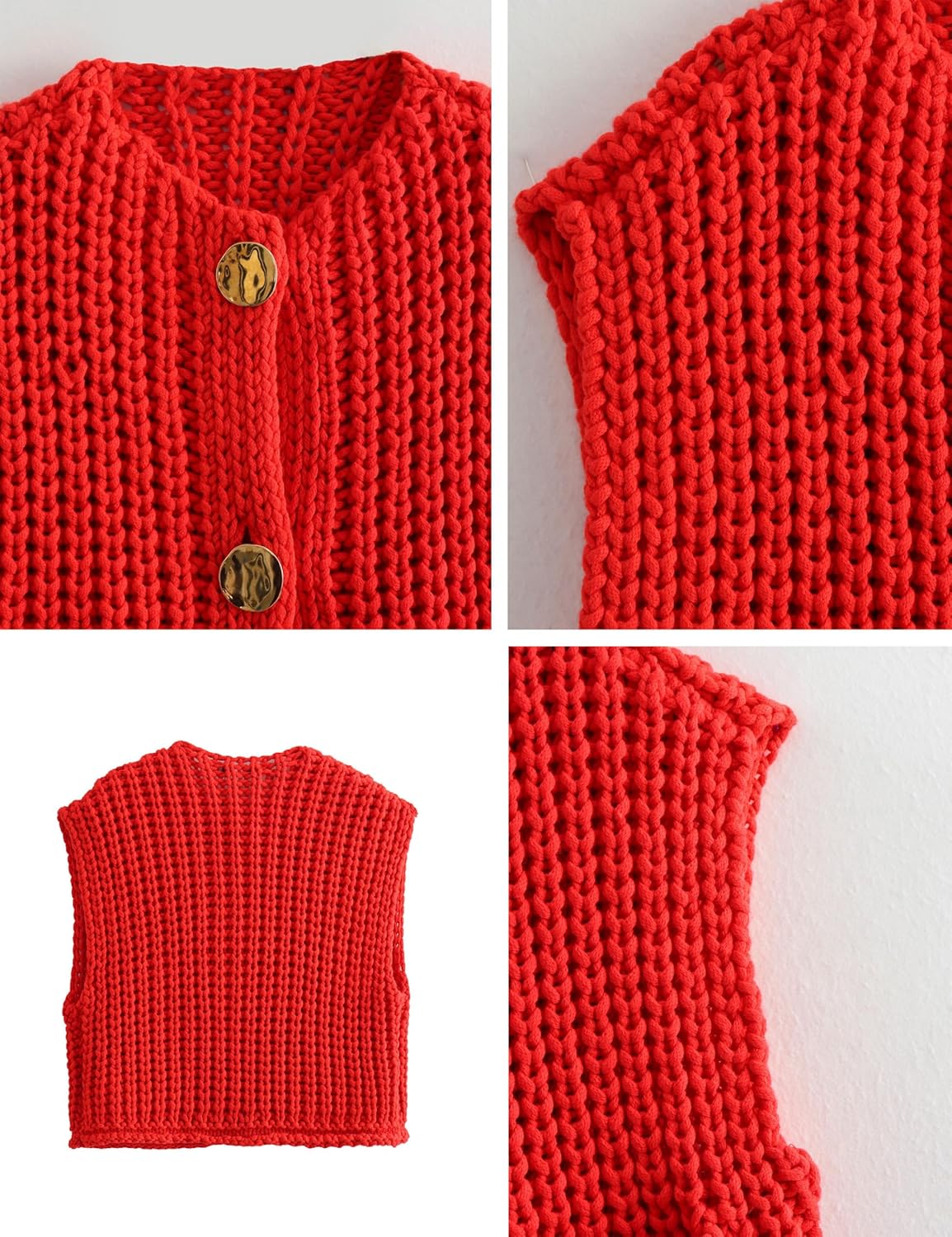 Bozanly Womens Chunky Knit Sweater Vest Cute Button Down Sleeveless Crop Crochet Cardigan Vest 2025 - Image 6