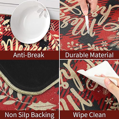 Miniatura 4 de Sawowkuya Juego de 2 tapetes de cocina a cuadros de búfalo de Navidad de 17 x 29 pulgadas, 17 x 47 pulgadas, a cuadros rojos y negros, impermeables,